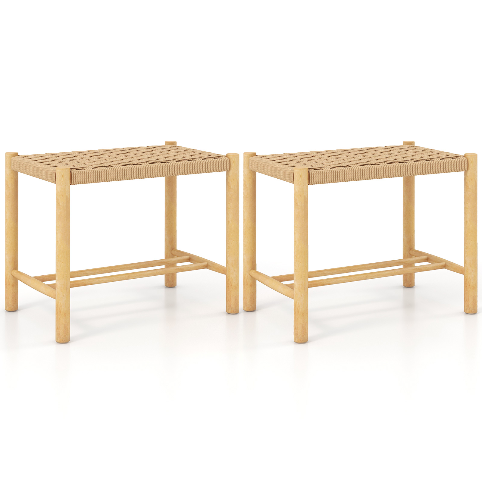 Dining Stool Set of 2 with Rubber Wood Frame and Woven Paper Seat-56 x 36 x 45cm - Savings Store