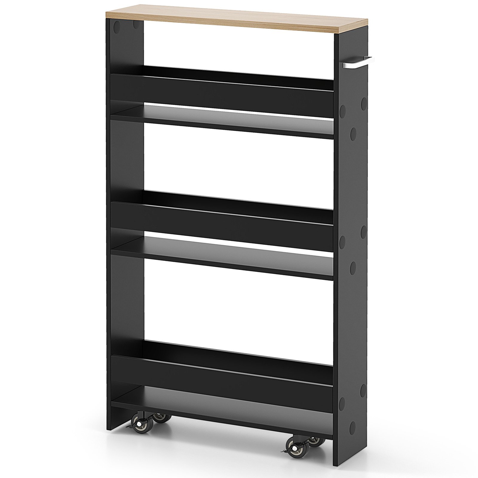 CAIN 4-Tier Slim Storage Cart with Open Shelves and Wheels-Black - Savings Store