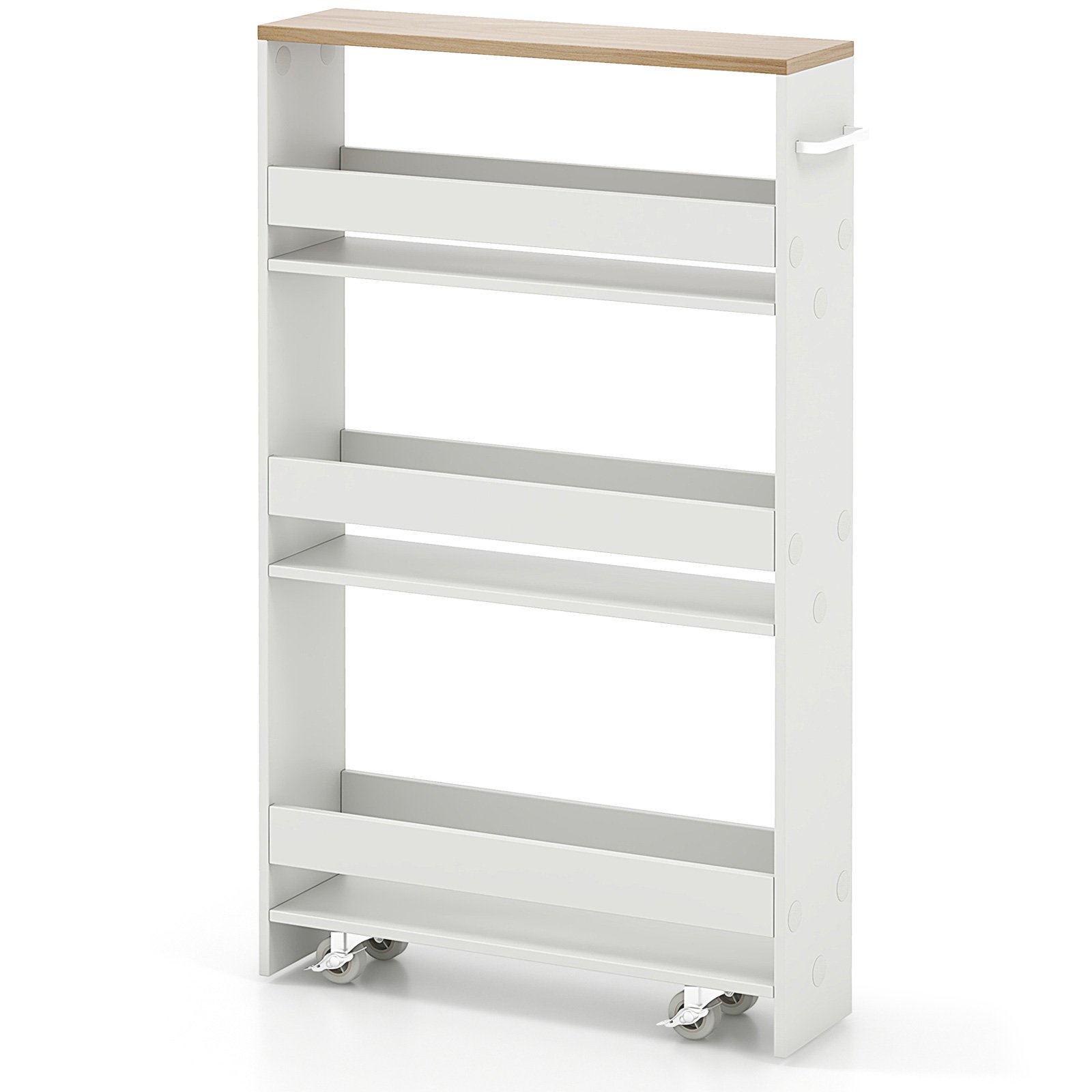 CAIN 4-Tier Slim Storage Cart with Open Shelves and Wheels-Natural - Savings Store