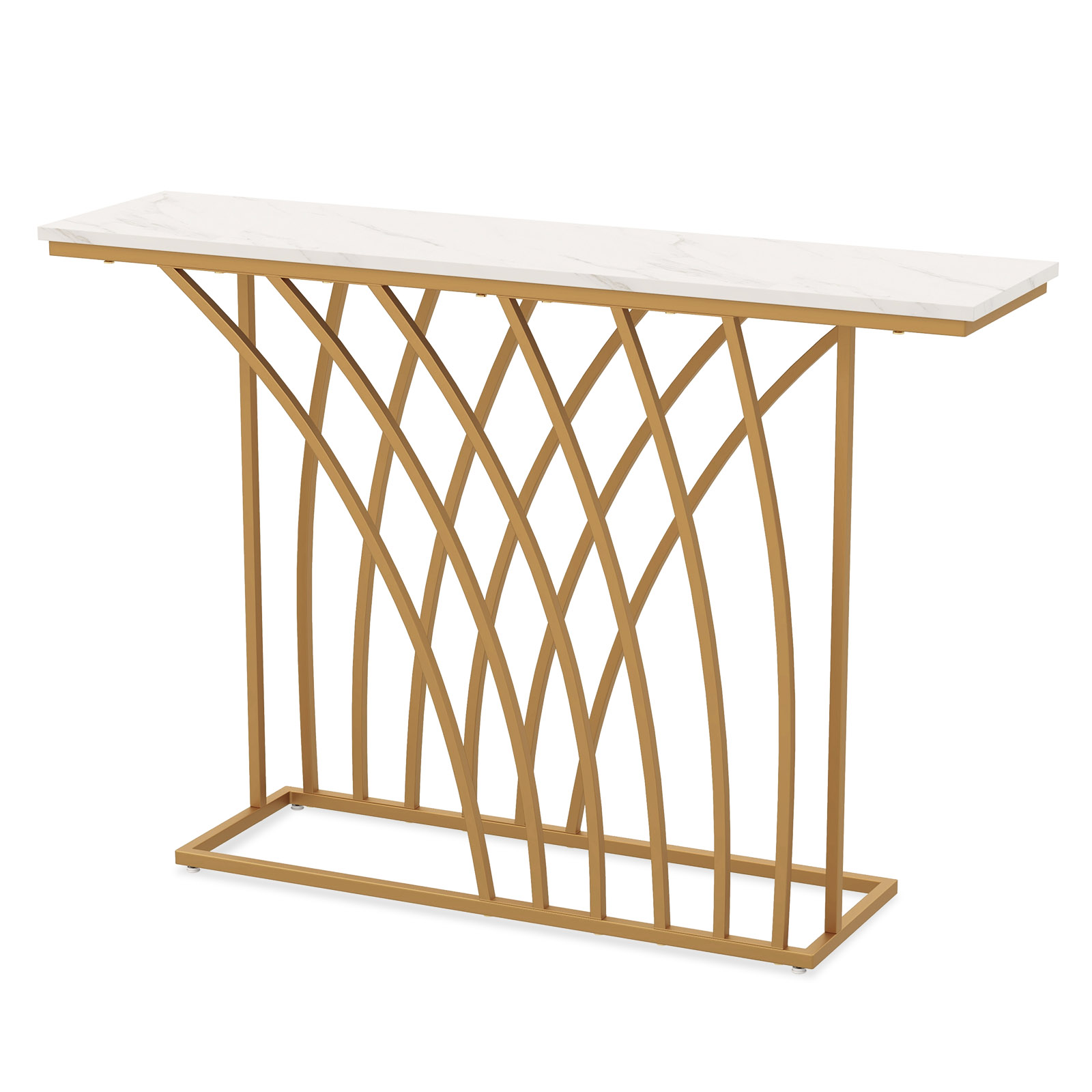 120cm Console Table with Faux Marble Tabletop-White - Savings Store