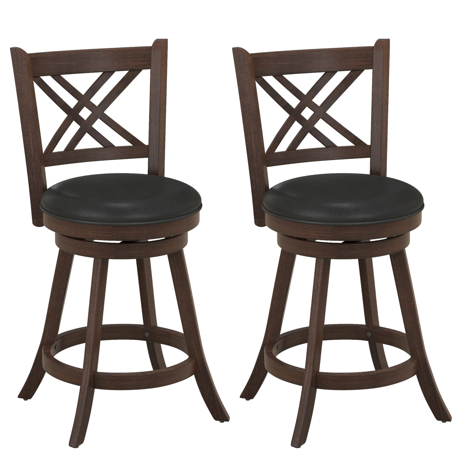 Upholstered Counter Height Barstools with PU Surface and Rubber Wood Frame-24 Inches - Savings Store