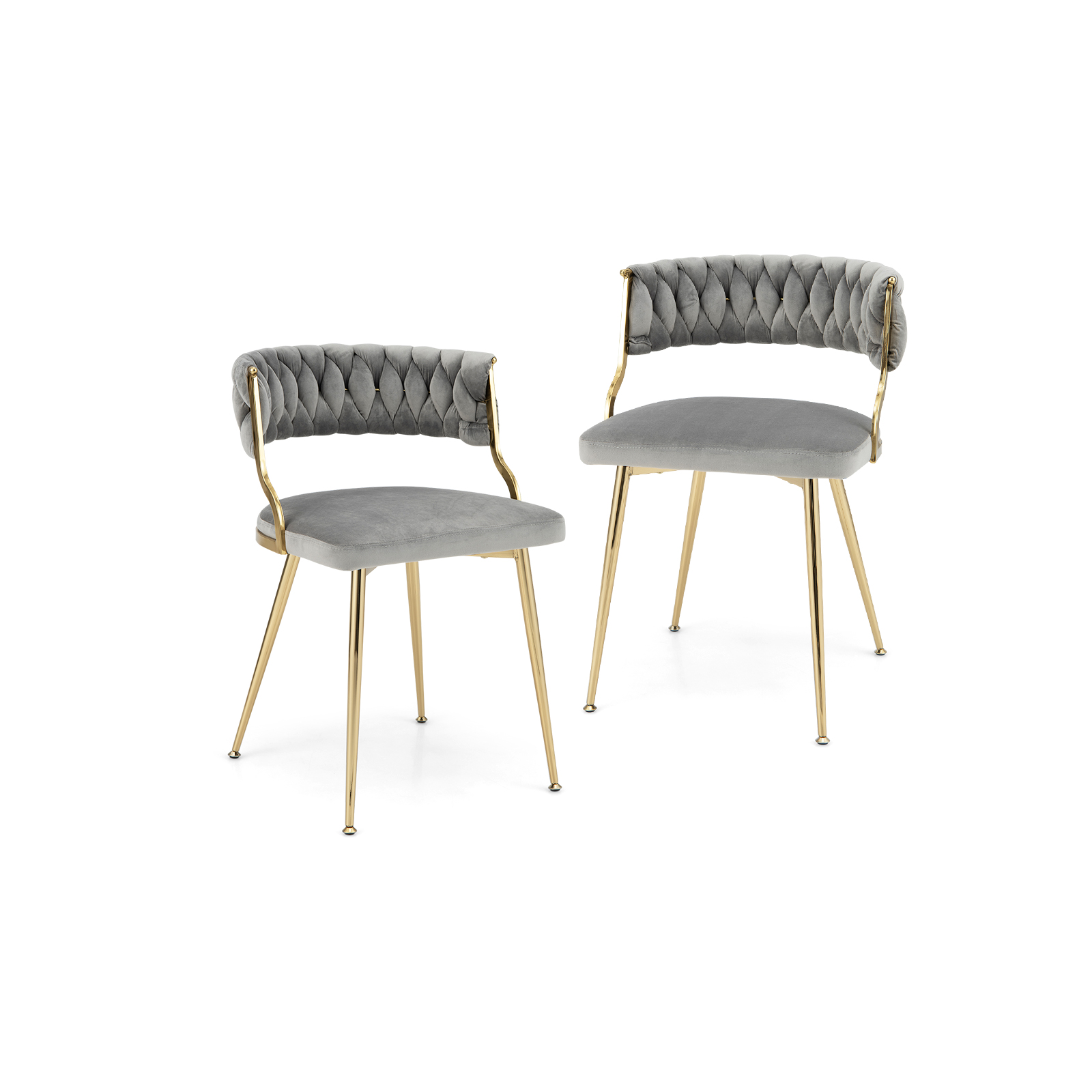 Set of 2 Velvet Dining Chair with Metal Legs and Woven Back-Grey - Savings Store