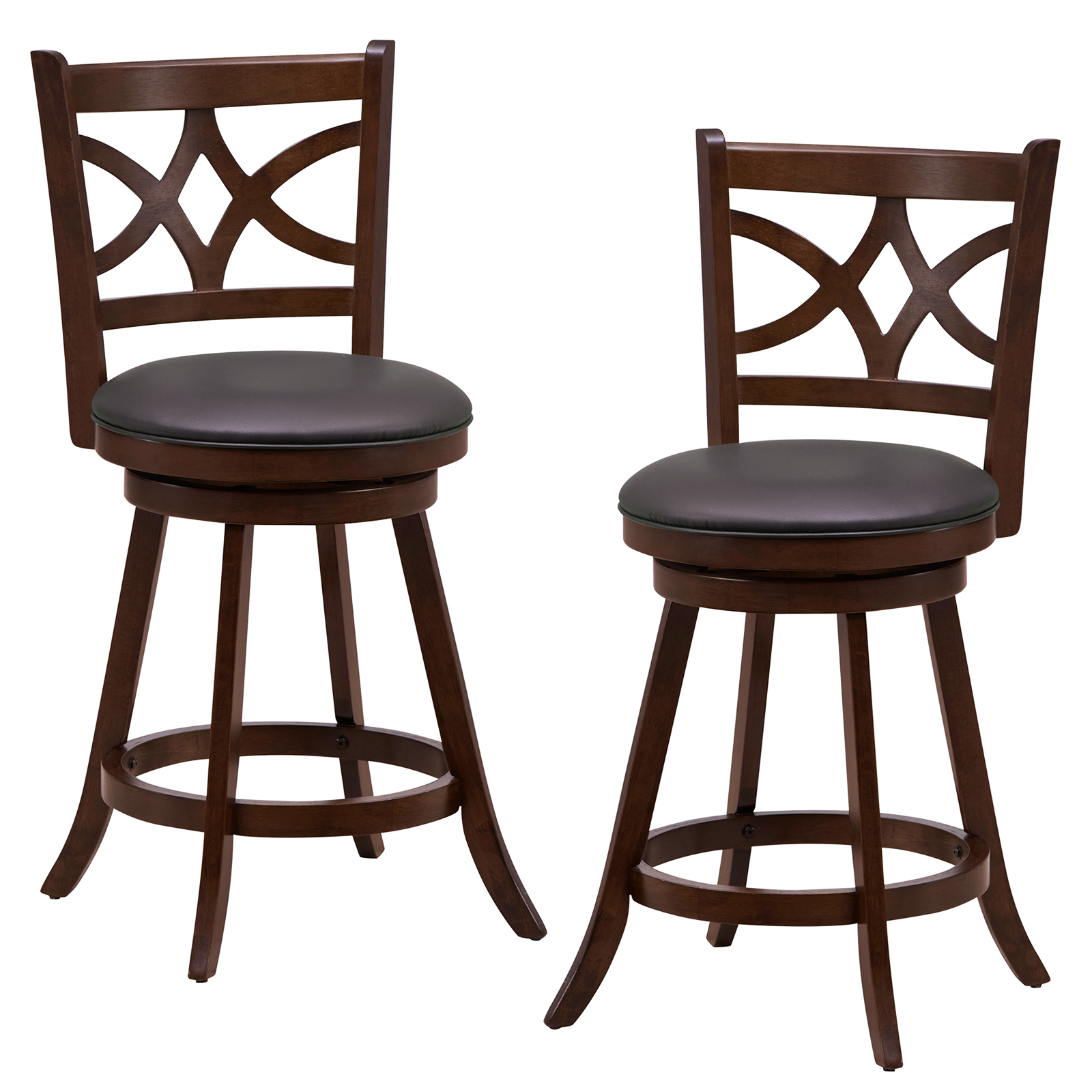 61/74 cm Swivel Counter Height Bar Stools with Backrest and Footrest-61 cm - Savings Store