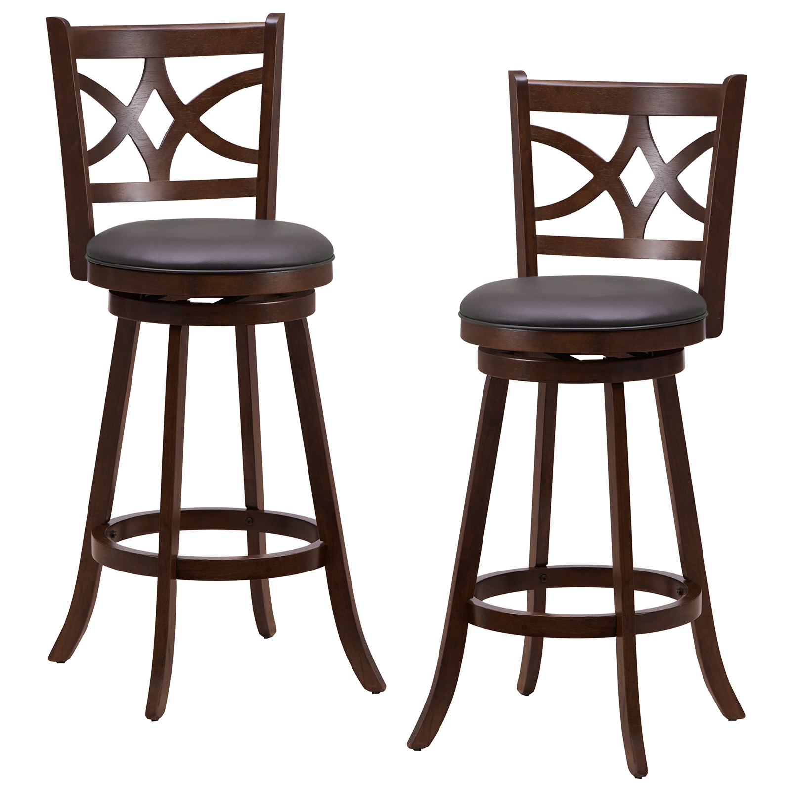 61/74 cm Swivel Counter Height Bar Stools with Backrest and Footrest-74 cm - Savings Store