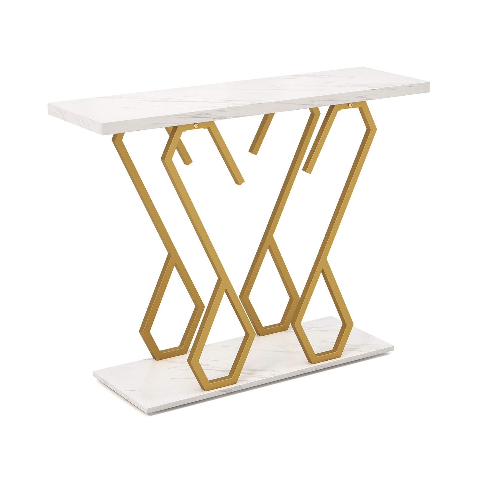 Faux Marble Console Table with Adjustable Foot Pads-White - Savings Store