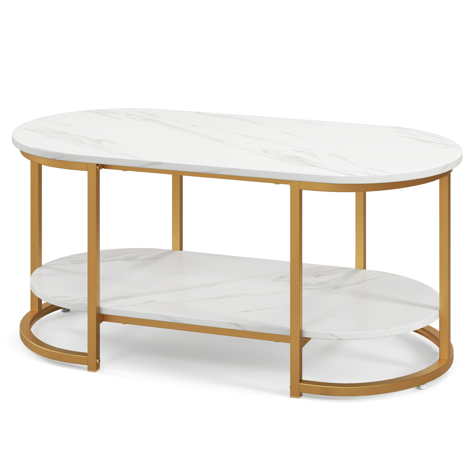 Marble Coffee Table with Open Storage Shelf-White - Savings Store
