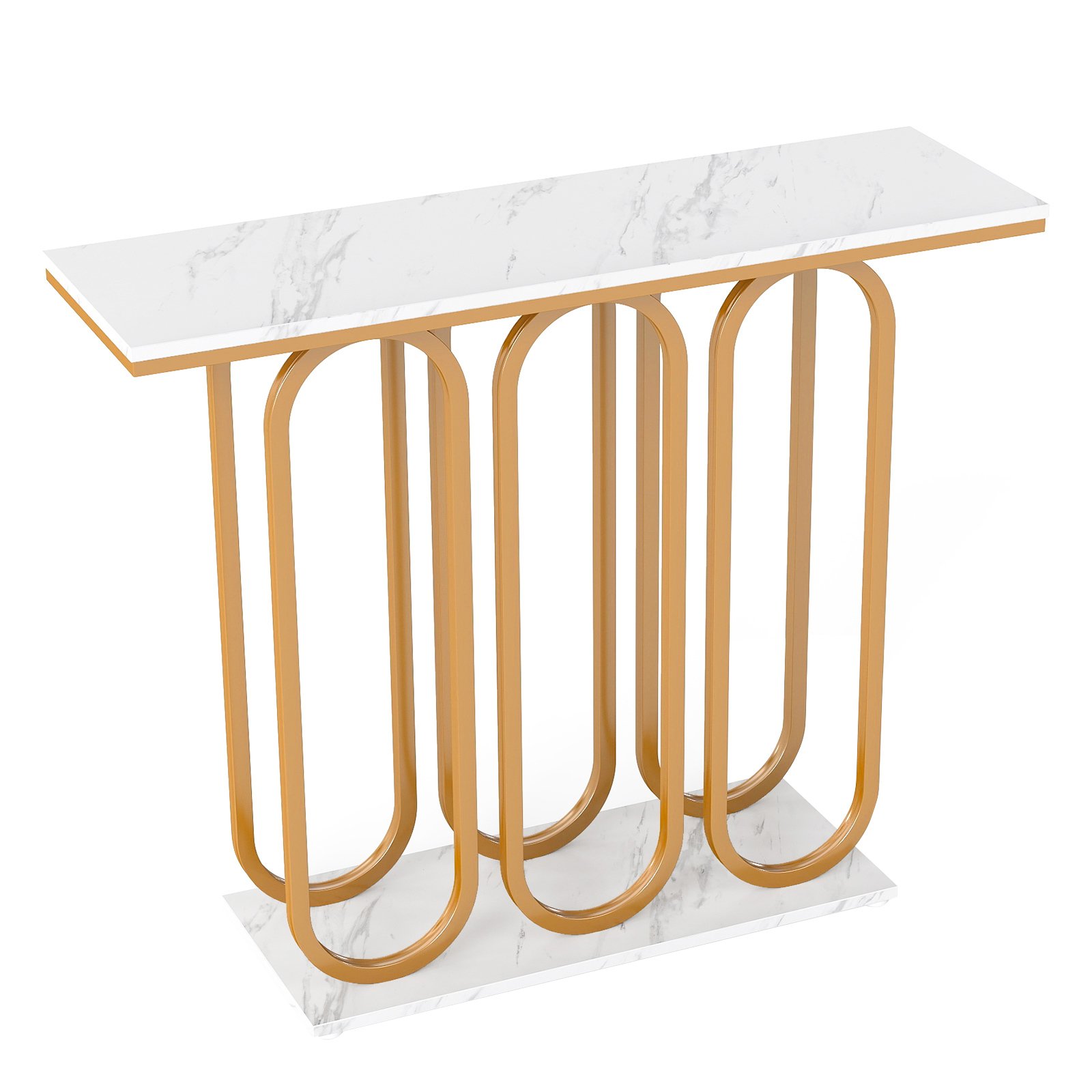 100 CM Faux Marble Entryway Table with Adjustable Foot Pads-White - Savings Store