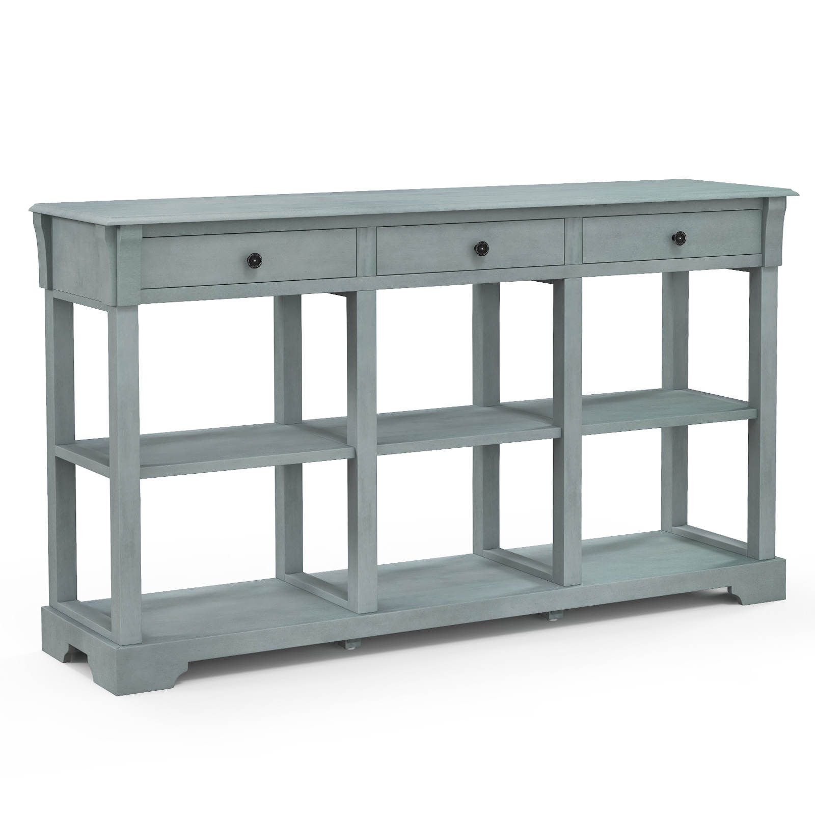 Retro Console Table with 3 Drawers and Open Shelves-Blue - Savings Store