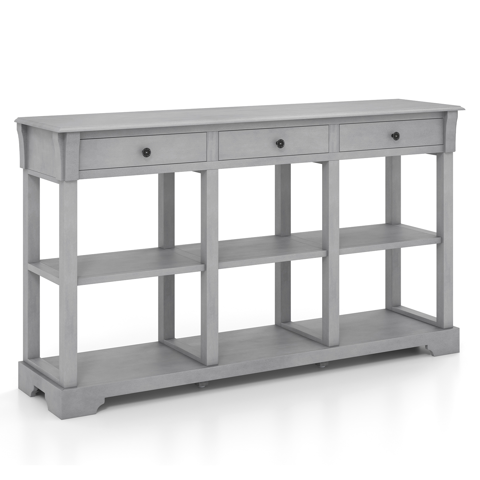 Retro Console Table with 3 Drawers and Open Shelves-Grey - Savings Store