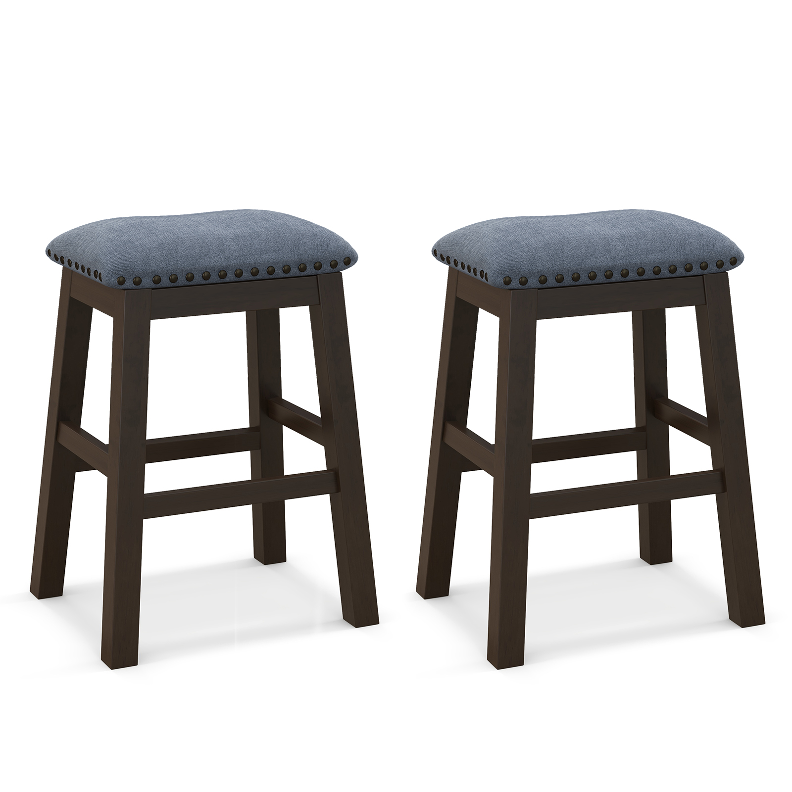 Bar Stool Set of 2 with Padded Seat and Rubber Wood Legs-Brown - Savings Store