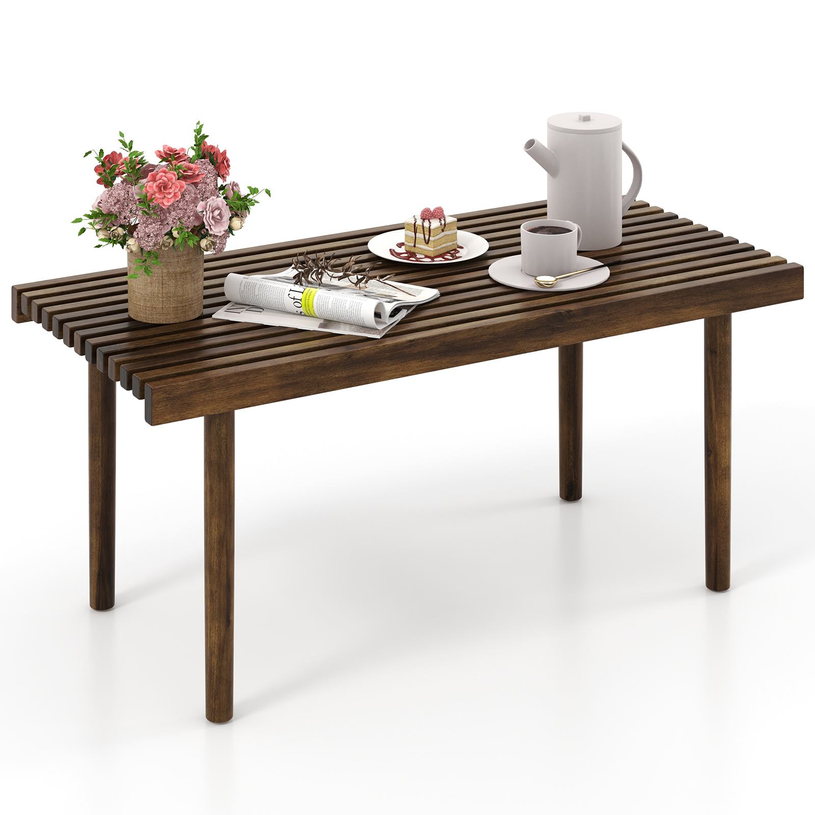 Rubber Wood Coffee Table with Slatted Tabletop - Savings Store