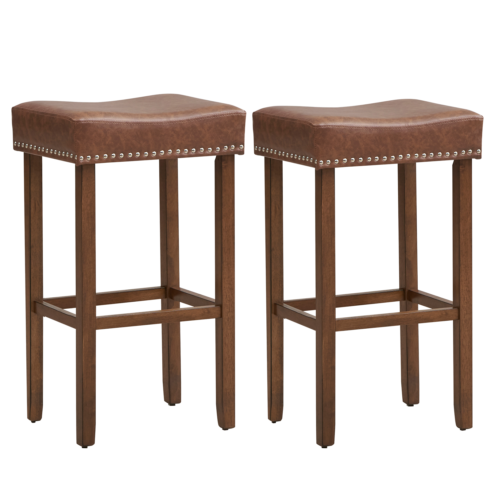 Bar Stool Set of 2 with PU Leather Upholstery Backless-Brown-74 cm - Savings Store