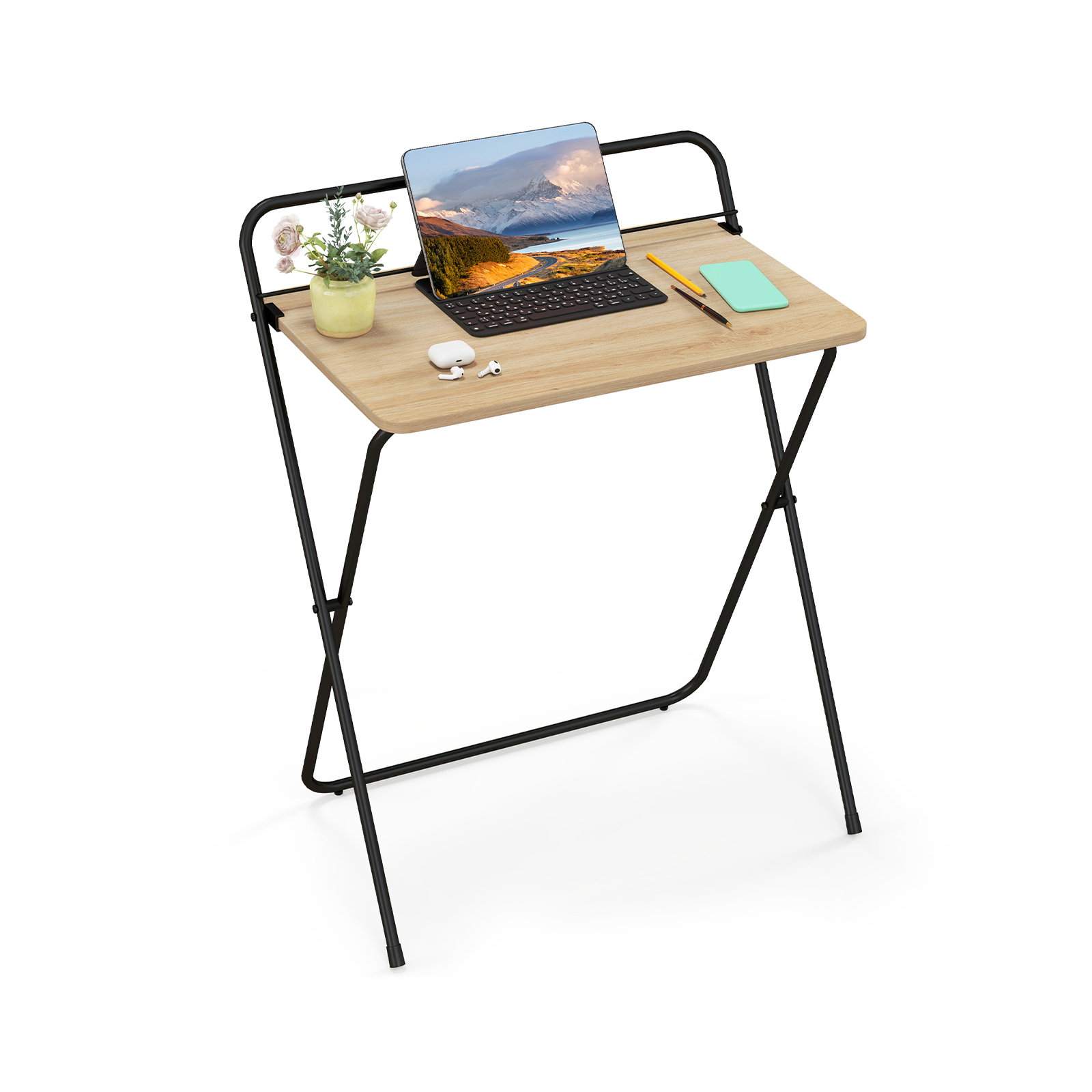 60CM Folding Computer Desk with Tablet Bracket-Natural - Savings Store