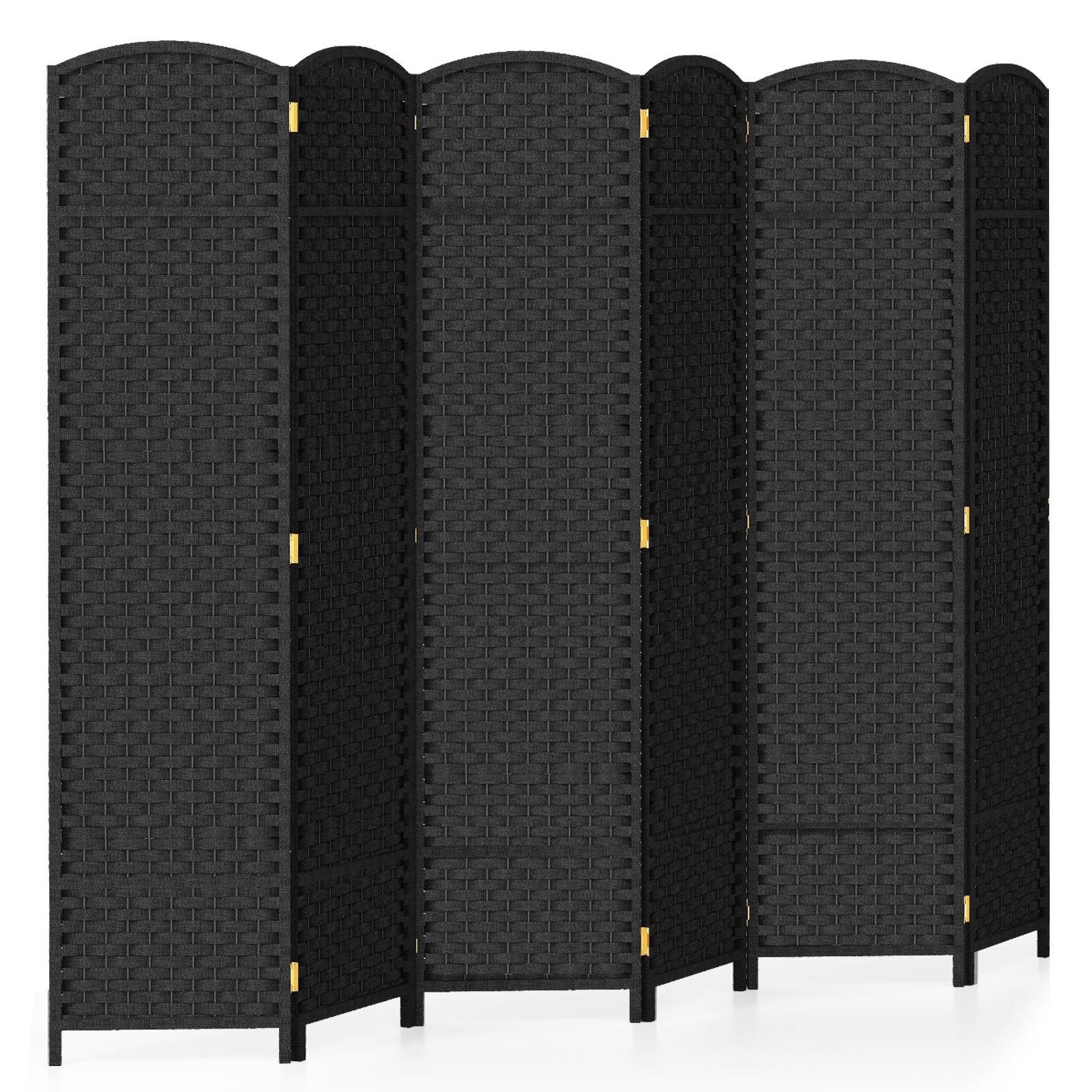 Room Divider - 6-Panel Room Divider Folding Privacy Screen with Hand-woven Texture-Black - Savings Store
