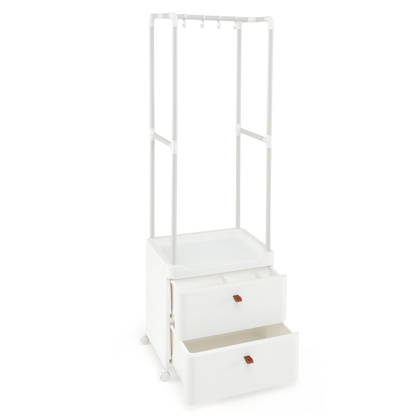 Garment Rack - Freestanding Heavy-duty Clothing Stand Dresser with Hanging Rod and Storage Shelves-White - Savings Store