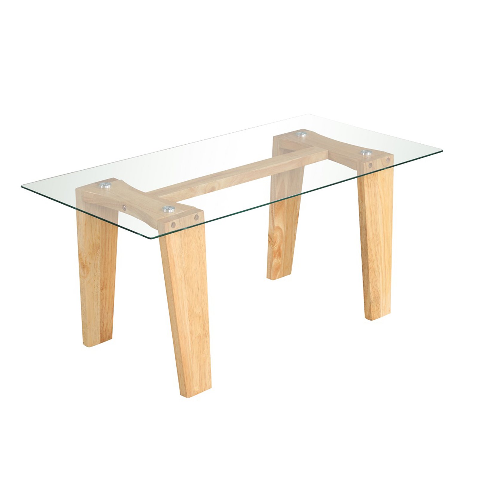 Coffee Table - Rectangle Coffee Table with Transparent Tabletop and Rubber Wood Frame-Natural - Savings Store