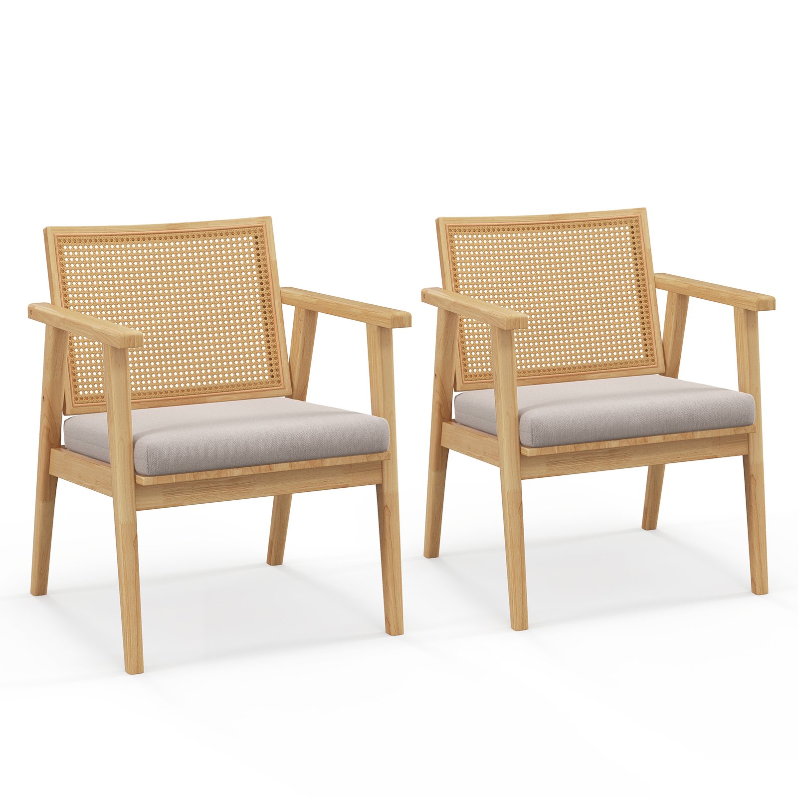 Armchair - Modern Accent Chair with Solid Rubber Wood Frame-Natural - Savings Store