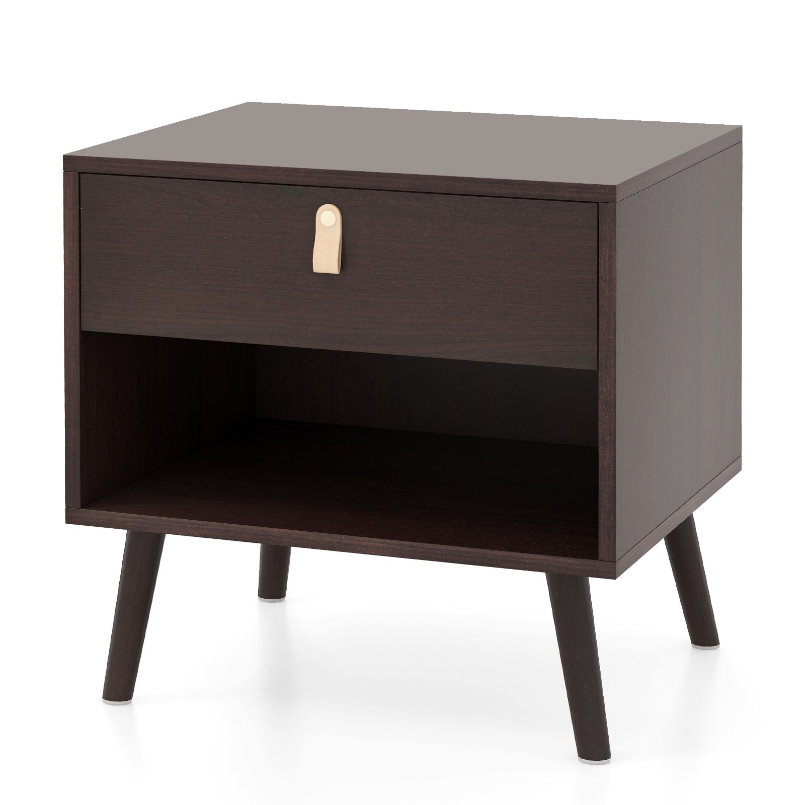 Side Table - Mid-Century End Table with Open Storage Shelf for Living Room Bedroom Small Spaces-Brown - Savings Store