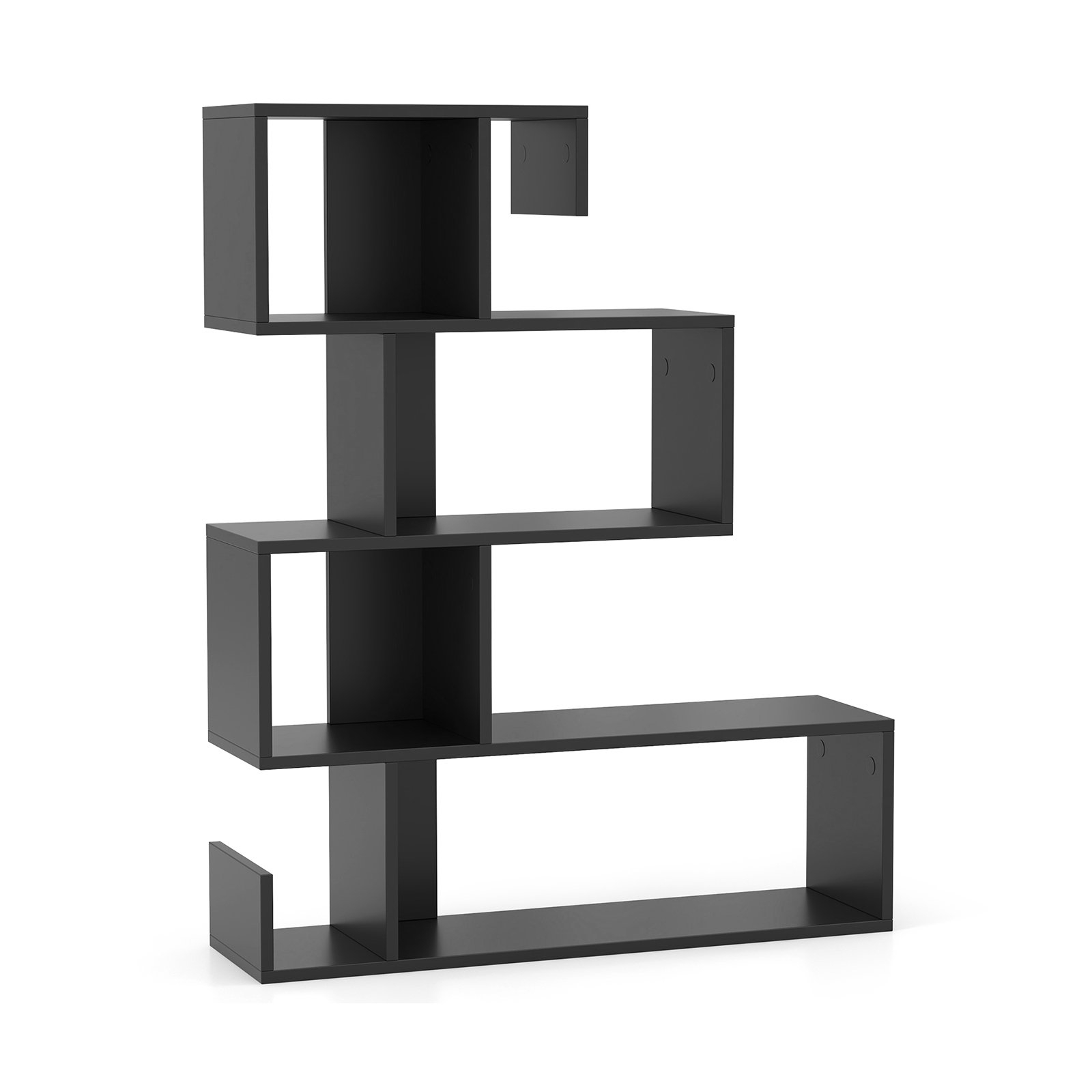 Bookcase - 5-Tier S-Shaped Bookshelf with Open Cubes and Anti-Toppling Kits-Black - Savings Store