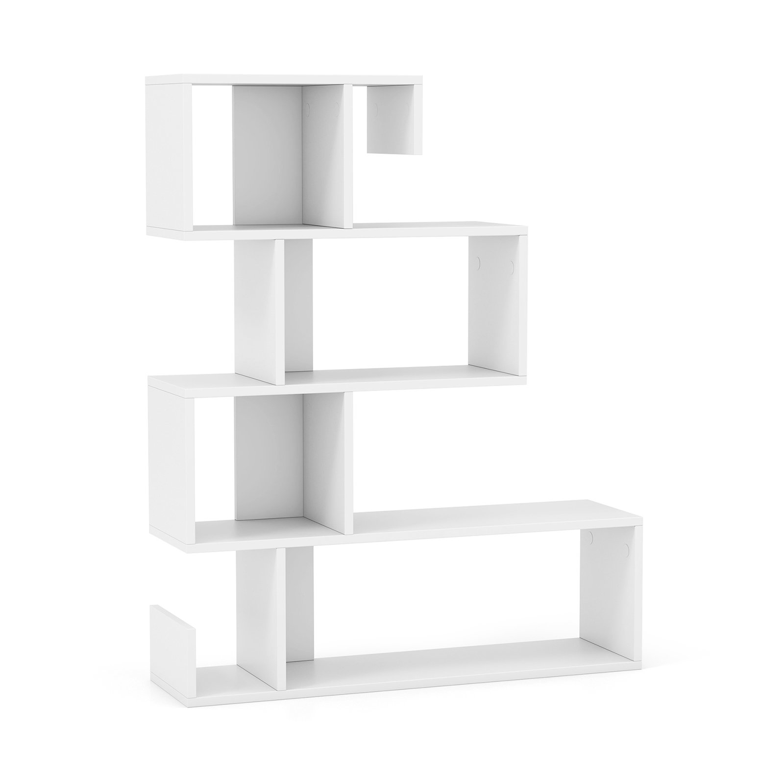Bookcase - 5-Tier S-Shaped Bookshelf with Open Cubes and Anti-Toppling Kits-White - Savings Store