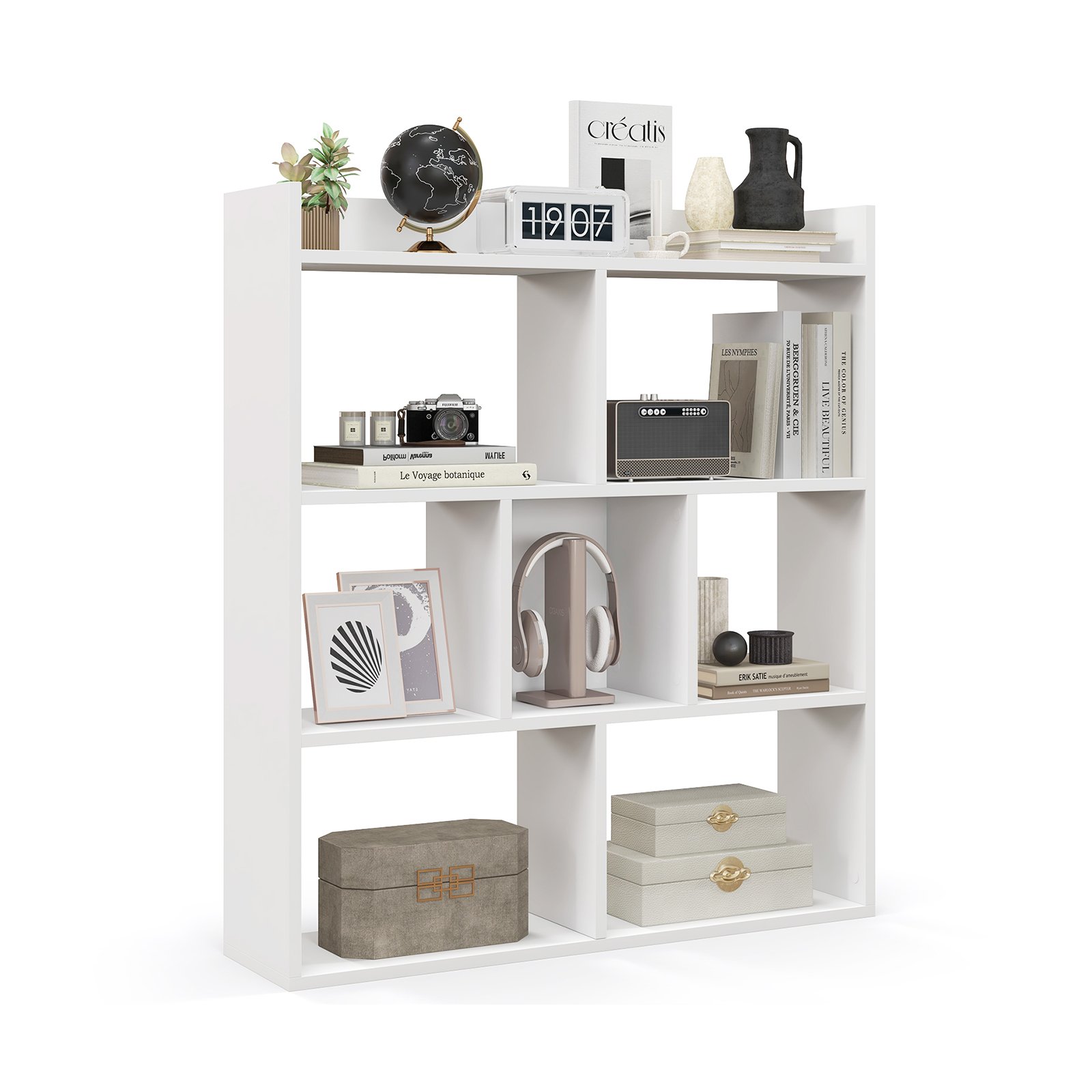 Bookcase - 7 Cubes Open-back Bookshelf Home Storage Display Shelf-White - Savings Store
