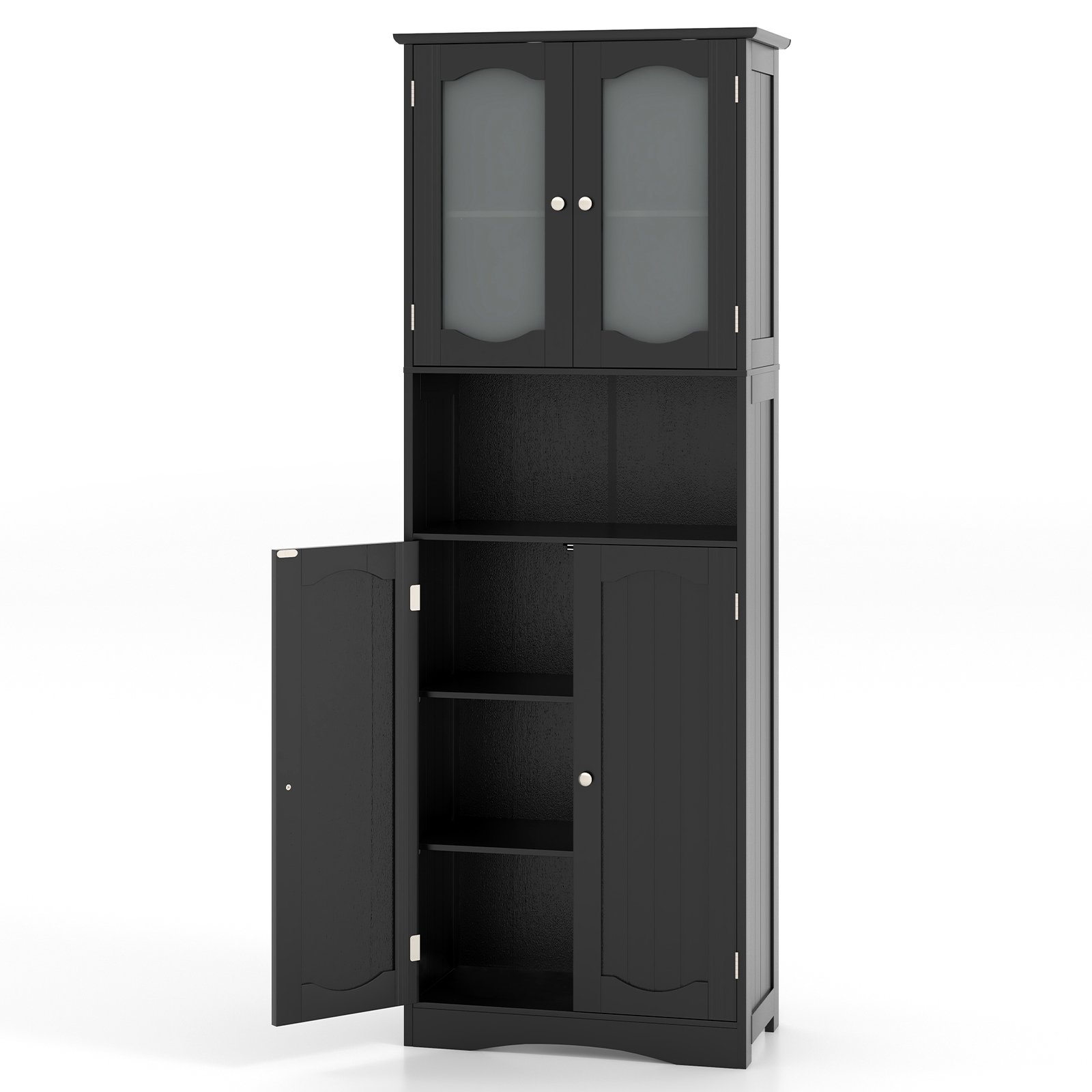 TALO Tempered Glass Door Pantry Cabinet with 3-Position Adjustable Shelves-Black - Savings Store