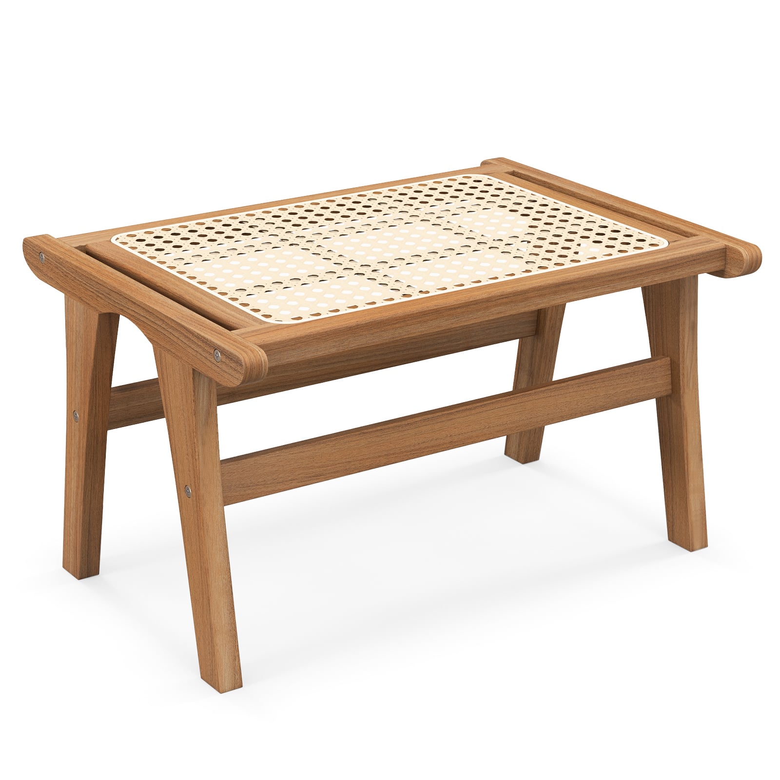 Ottoman Footstool Natural Teak Wooden Foot Rest - Savings Store