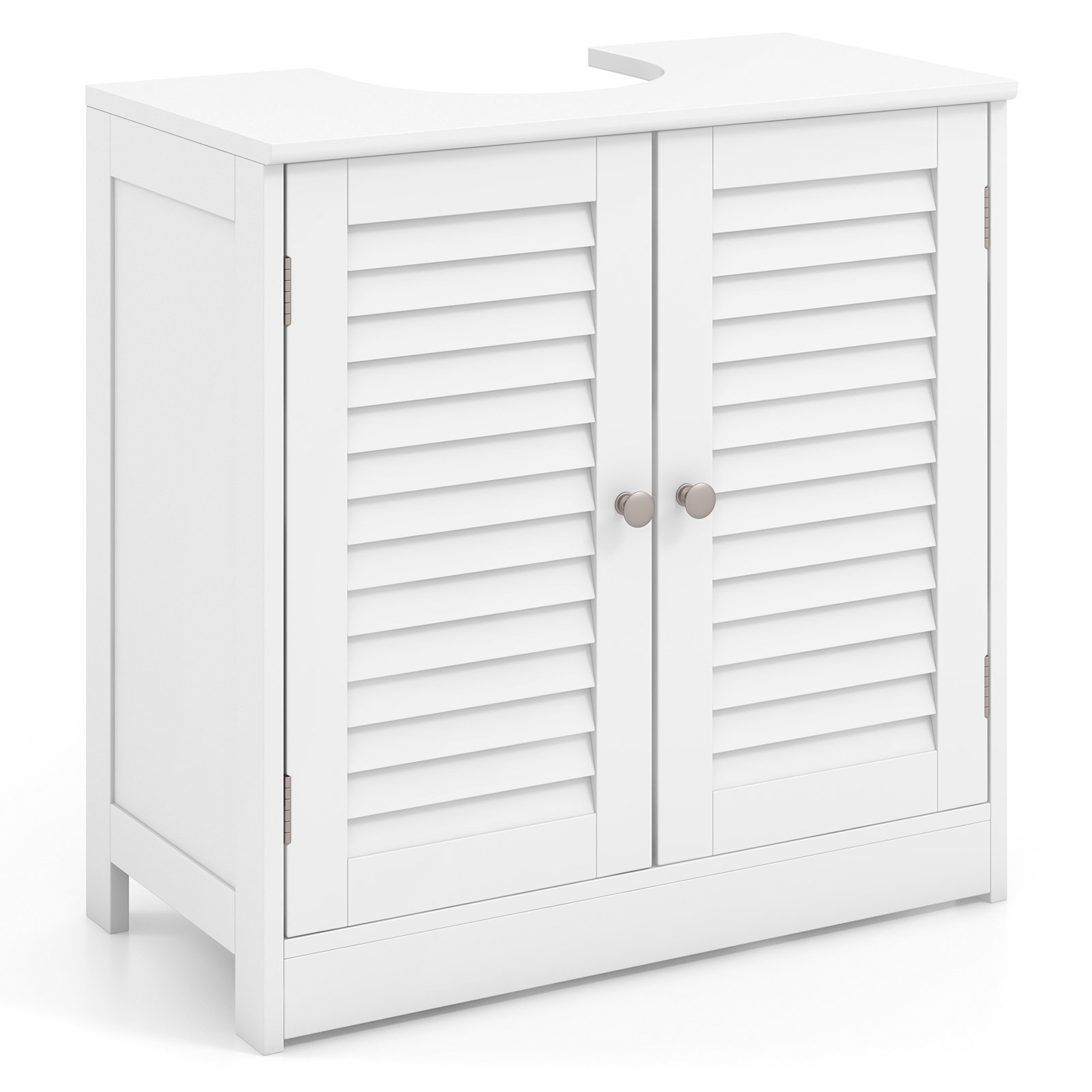 Bathroom Cabinet - Freestanding Bathroom Vanity Cabinet with 2 Shutter Doors and U-Shape Cut-Out-White - Savings Store