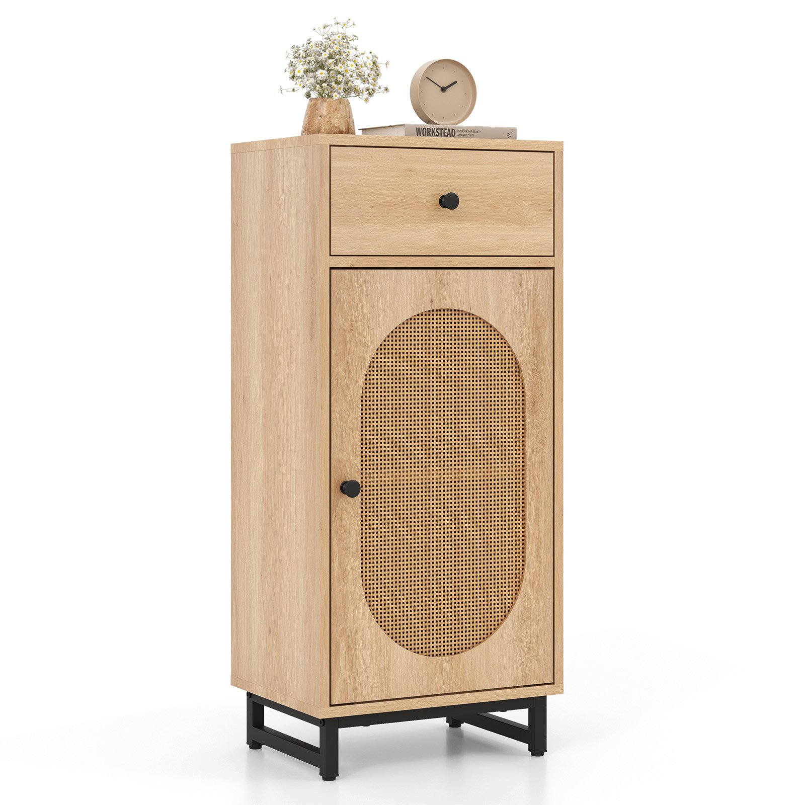 PE Rattan Storage Cabinet with Adjustable Foot Pads and Anti-toppling Kit-Natural - Savings Store