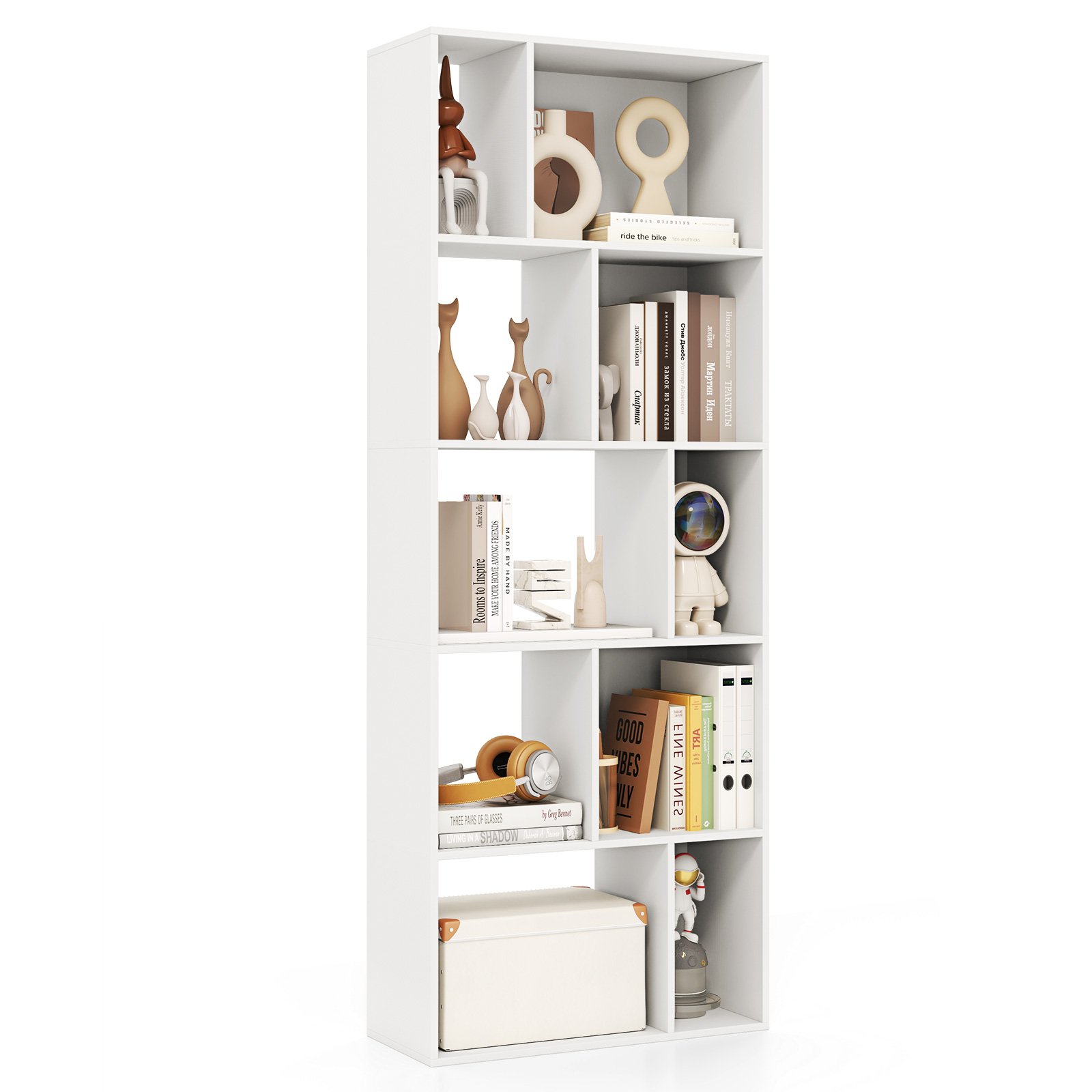 Wood 5-tier Bookshelf Bookcase Home Organizer Display Shelf-White - Savings Store