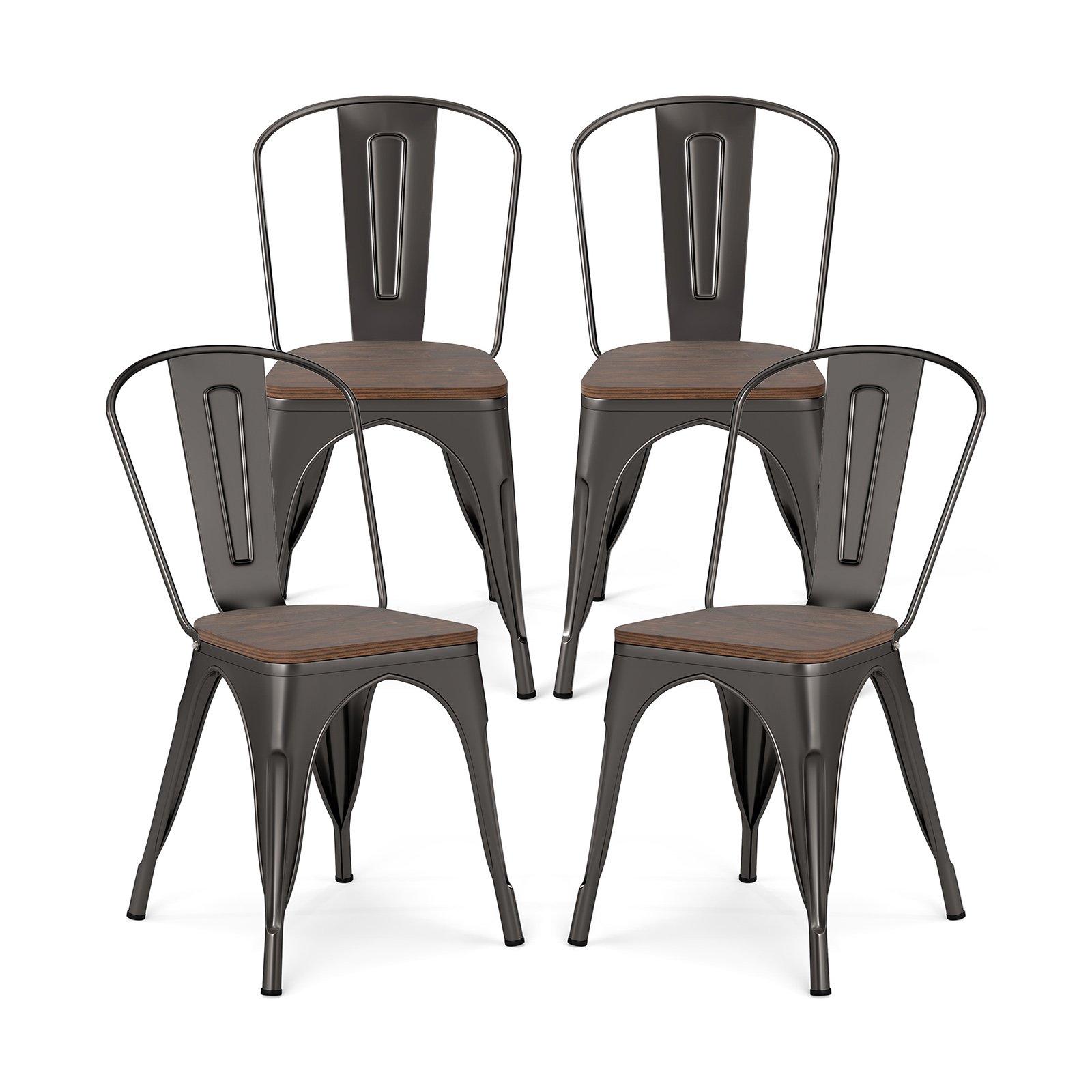 SIVA Metal Dining Chairs Set of 4 Stackable Kitchen Side Chairs-Gun - Savings Store