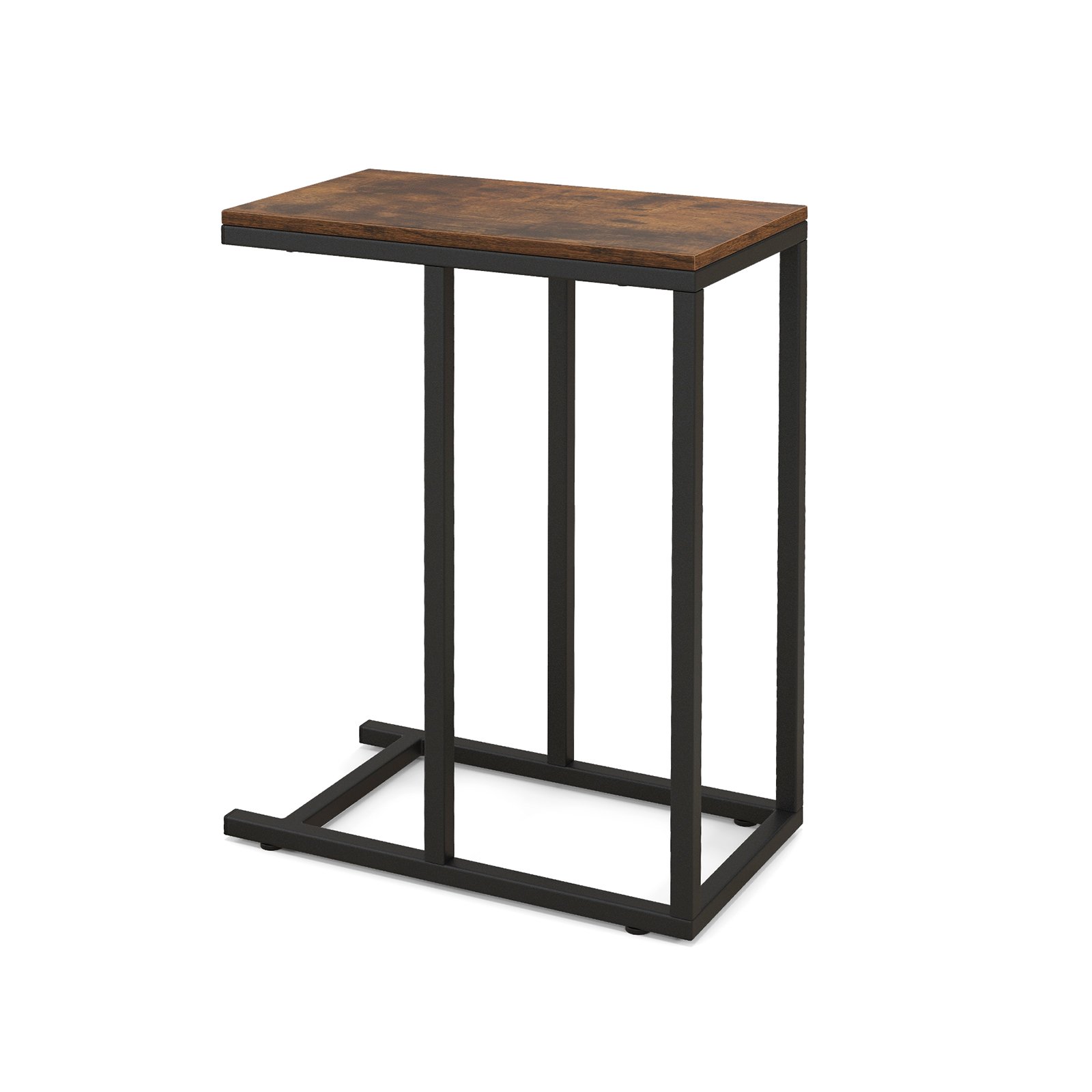 Side Table - C-Shaped End Table for Couch and Bed with Metal Frame-Rustic Brown - Savings Store