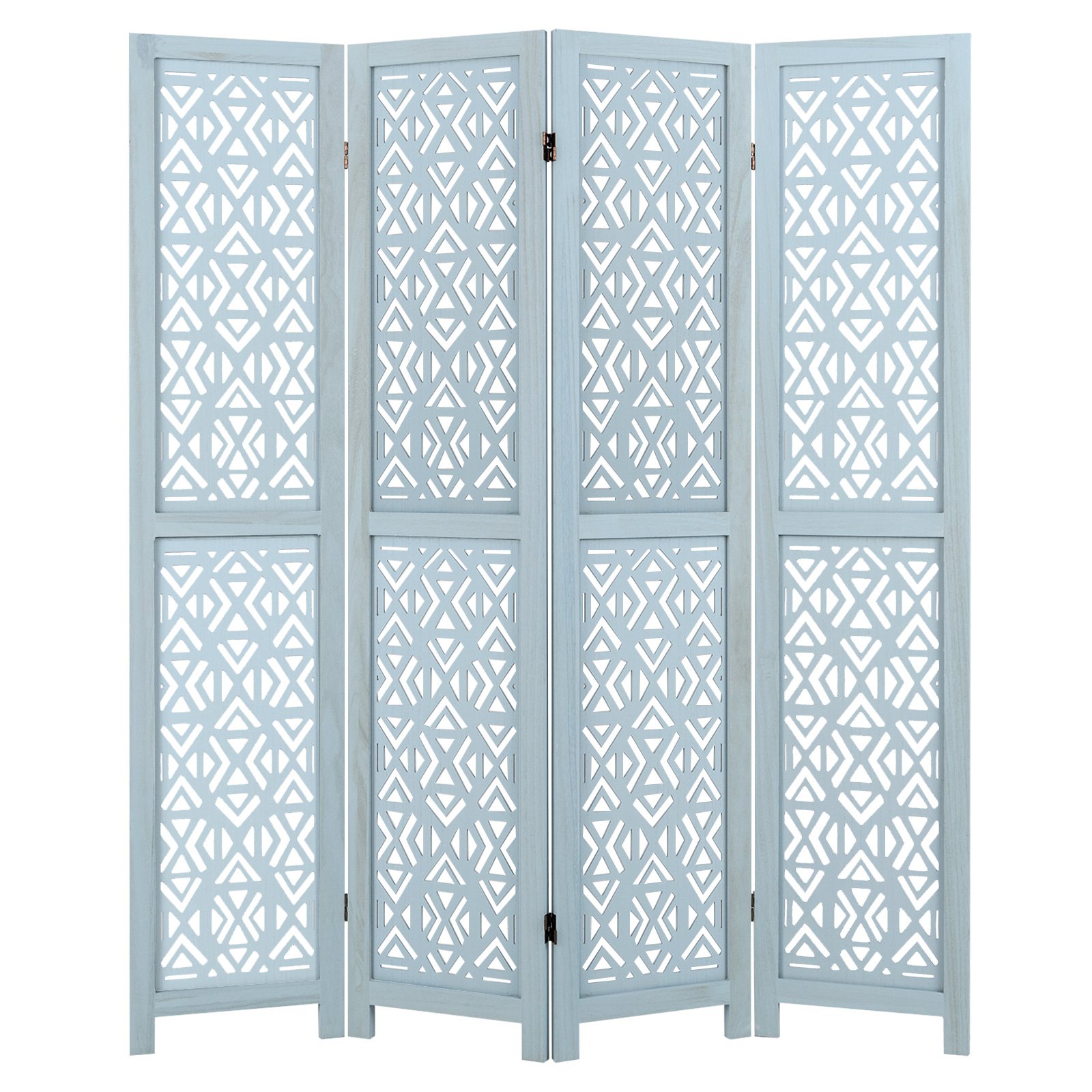 165cm 4-Panel Wooden Room Divider with Carved Cutout Pattern and Solid Wood Frame-4-Panel - Savings Store