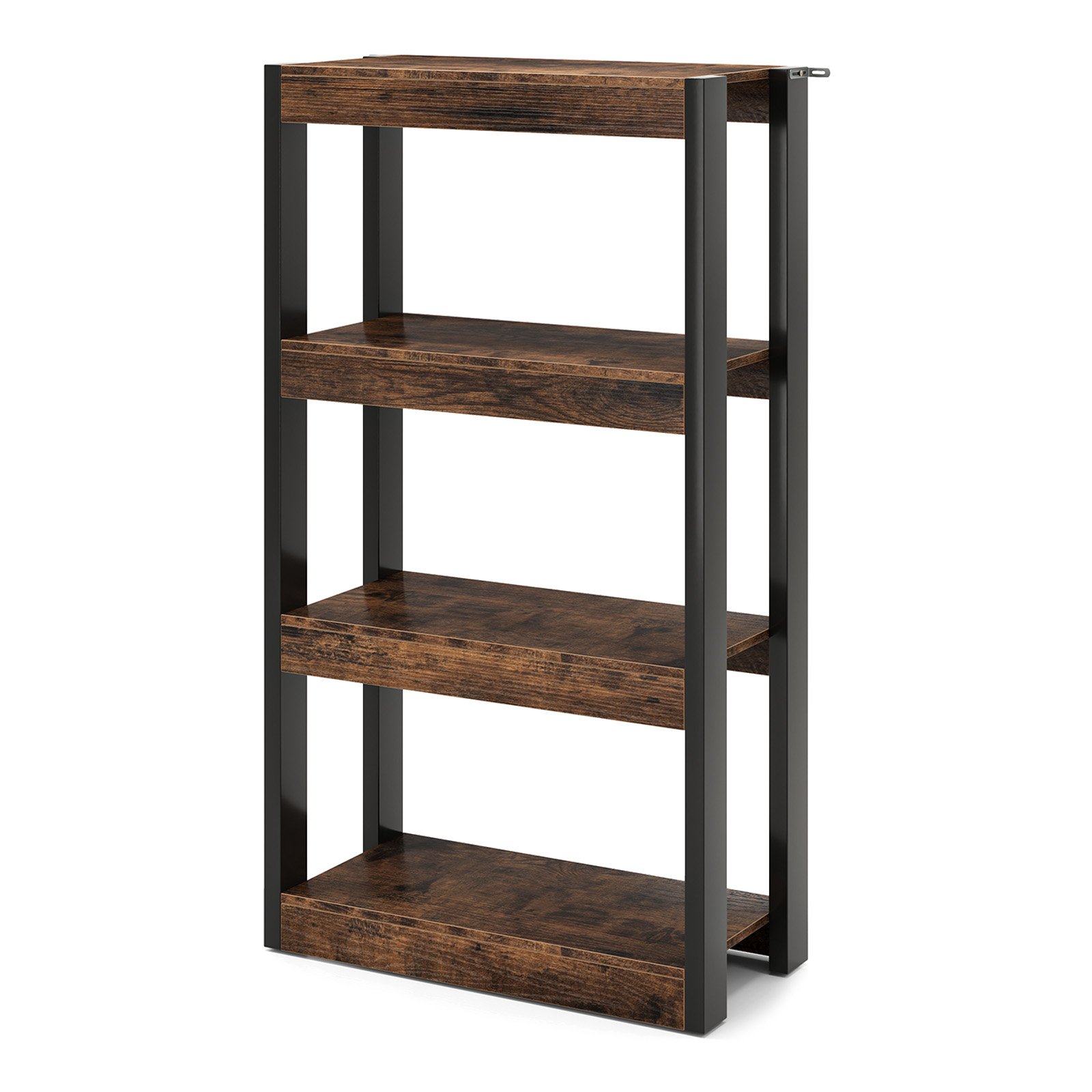 4 Tier Wooden Bookcase Bookshelf with Dual Anti-Tipping Kits-Rustic Brown - Savings Store