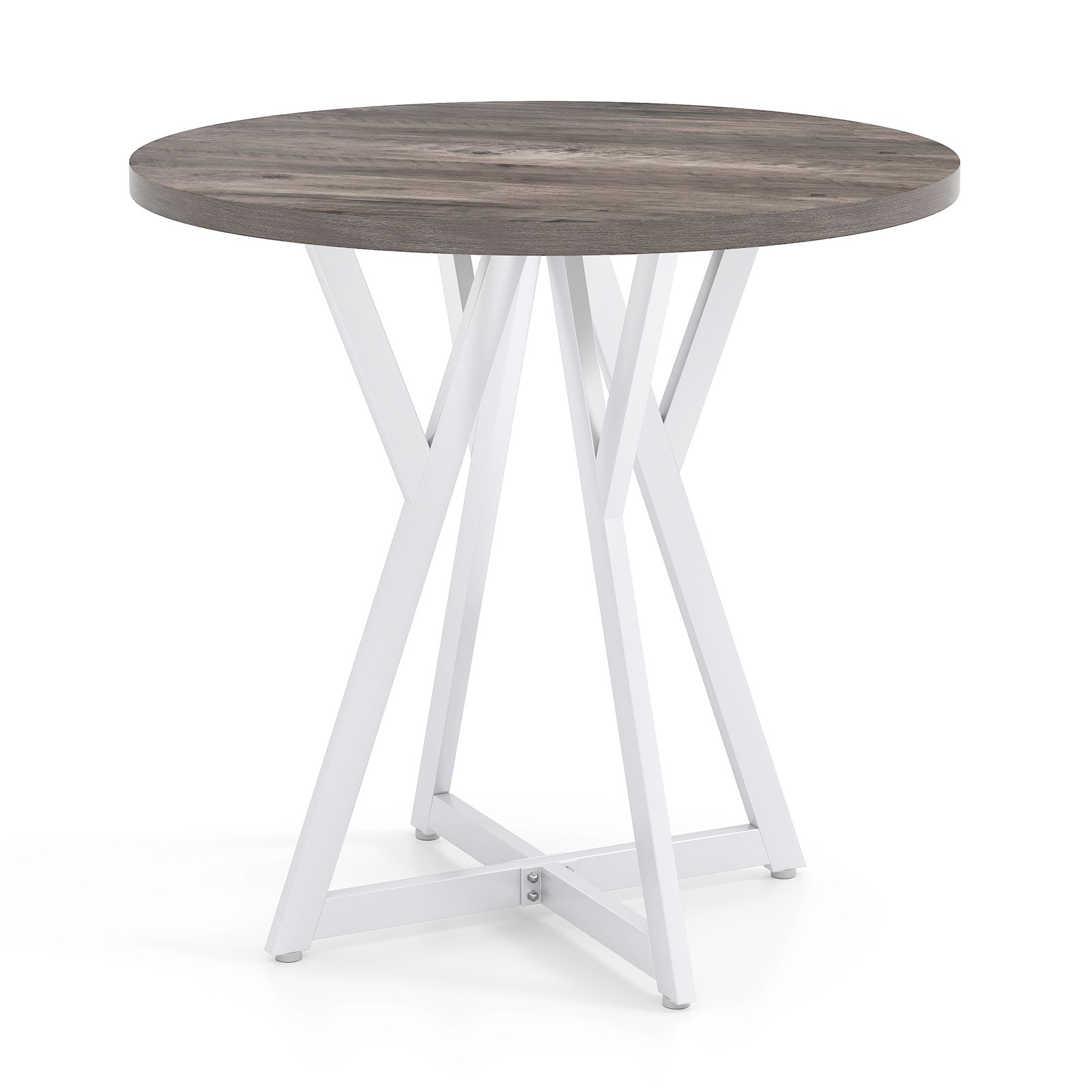ELSMAR 80cm Round Dining Table with Metal Pedestal Base and Adjustable Foot Pads-Natural - Savings Store
