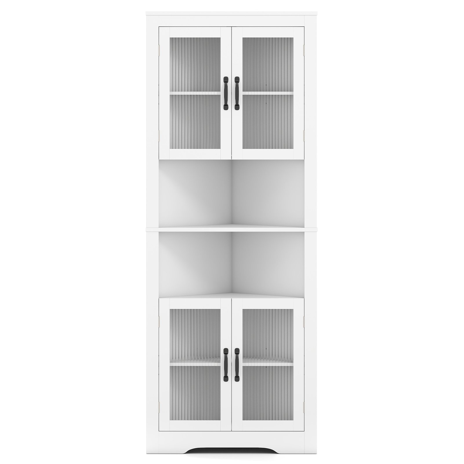 171cm Tall Space-saving Corner Cabinet with 4 Tempered Glass Doors and Adjustable Shelves-White - Savings Store