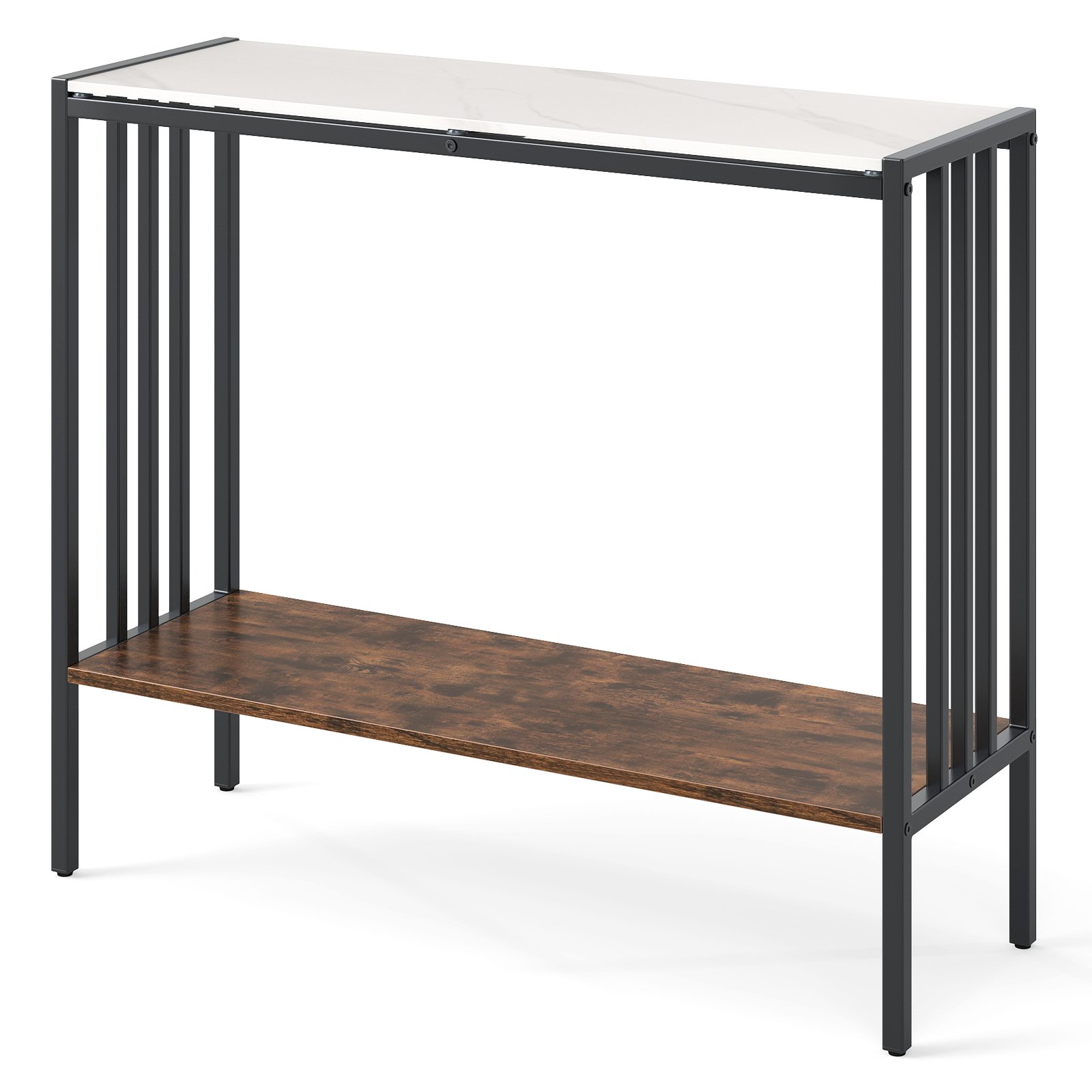 90 CM 2-Tier Industrial Console Foyer Table with Sintered Stone Tabletop - Savings Store