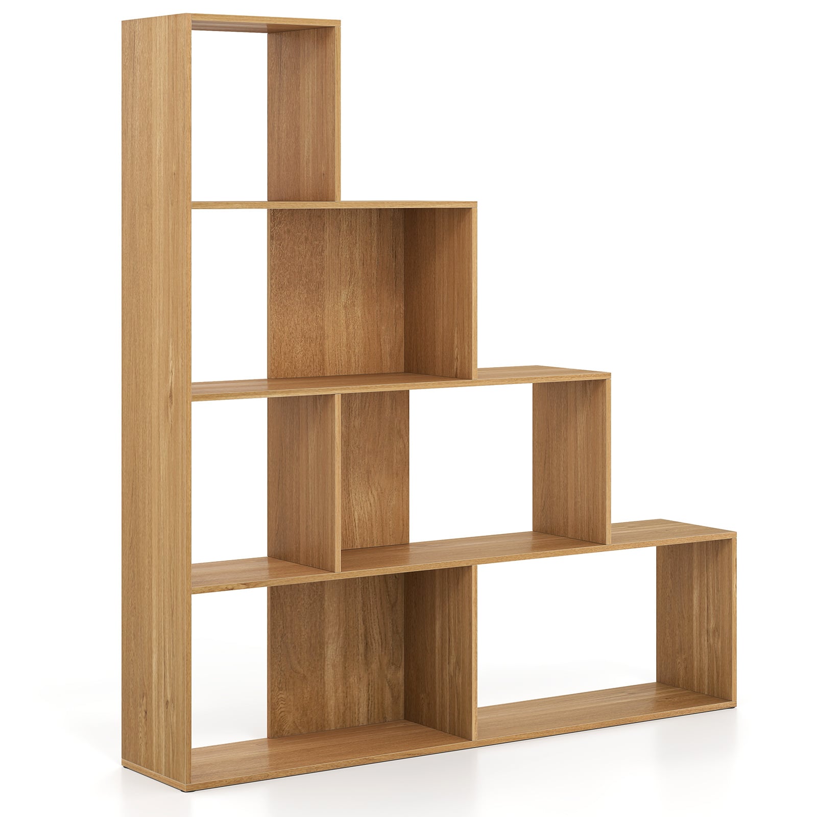ELVRANNE 4-Tier Stepped Bookshelf Modern Ladder Bookcase with 6 Storage Cubes-Natural - Savings Store