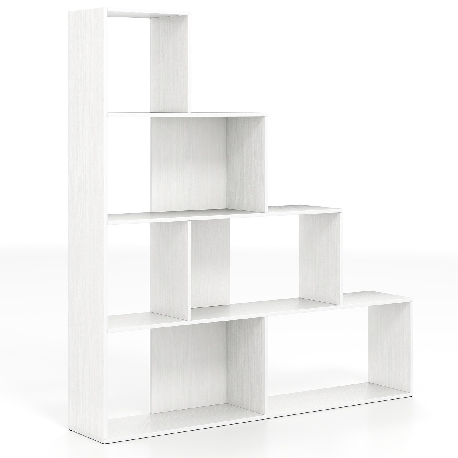 ELVRANNE 4-Tier Stepped Bookshelf Modern Ladder Bookcase with 6 Storage Cubes-White - Savings Store