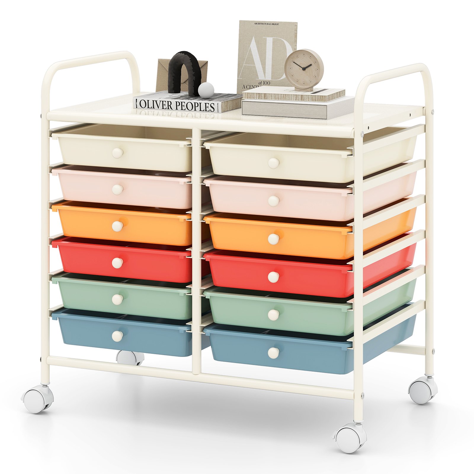CAORSI Storage Rolling Cart with Drawer and Large Countertop Side Handles-Macaron - Savings Store