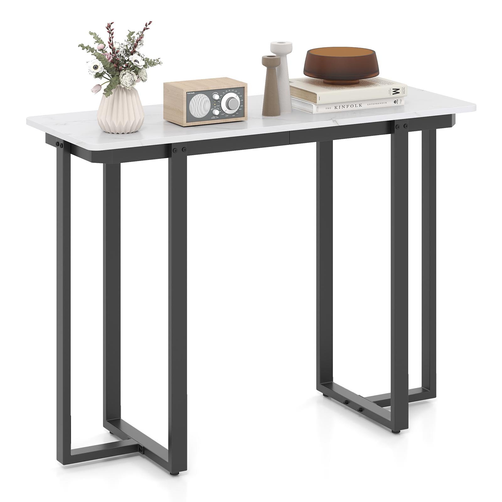 ALMOOR Modern Faux Marble Entryway Console Table with Geometric Metal Frame-Black - Savings Store