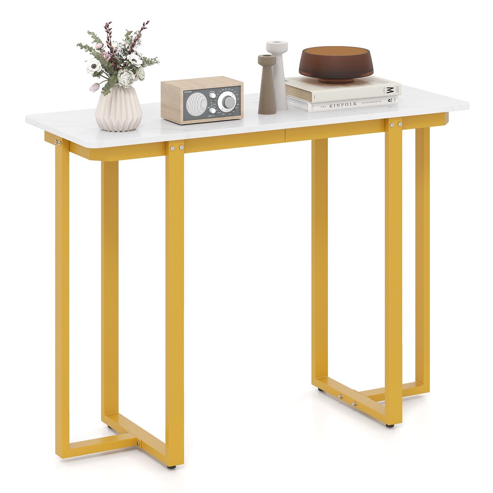ALMOOR Modern Faux Marble Entryway Console Table with Geometric Metal Frame-White - Savings Store