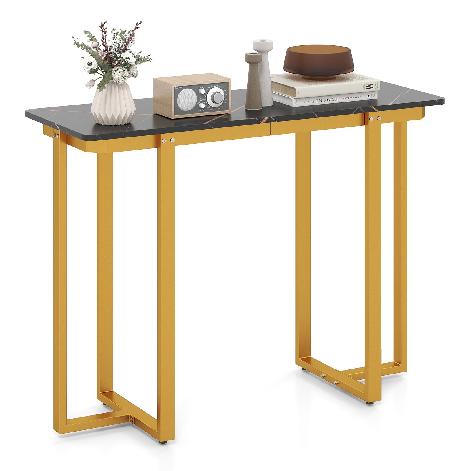 ALMOOR Modern Faux Marble Entryway Console Table with Geometric Metal Frame-Grey - Savings Store