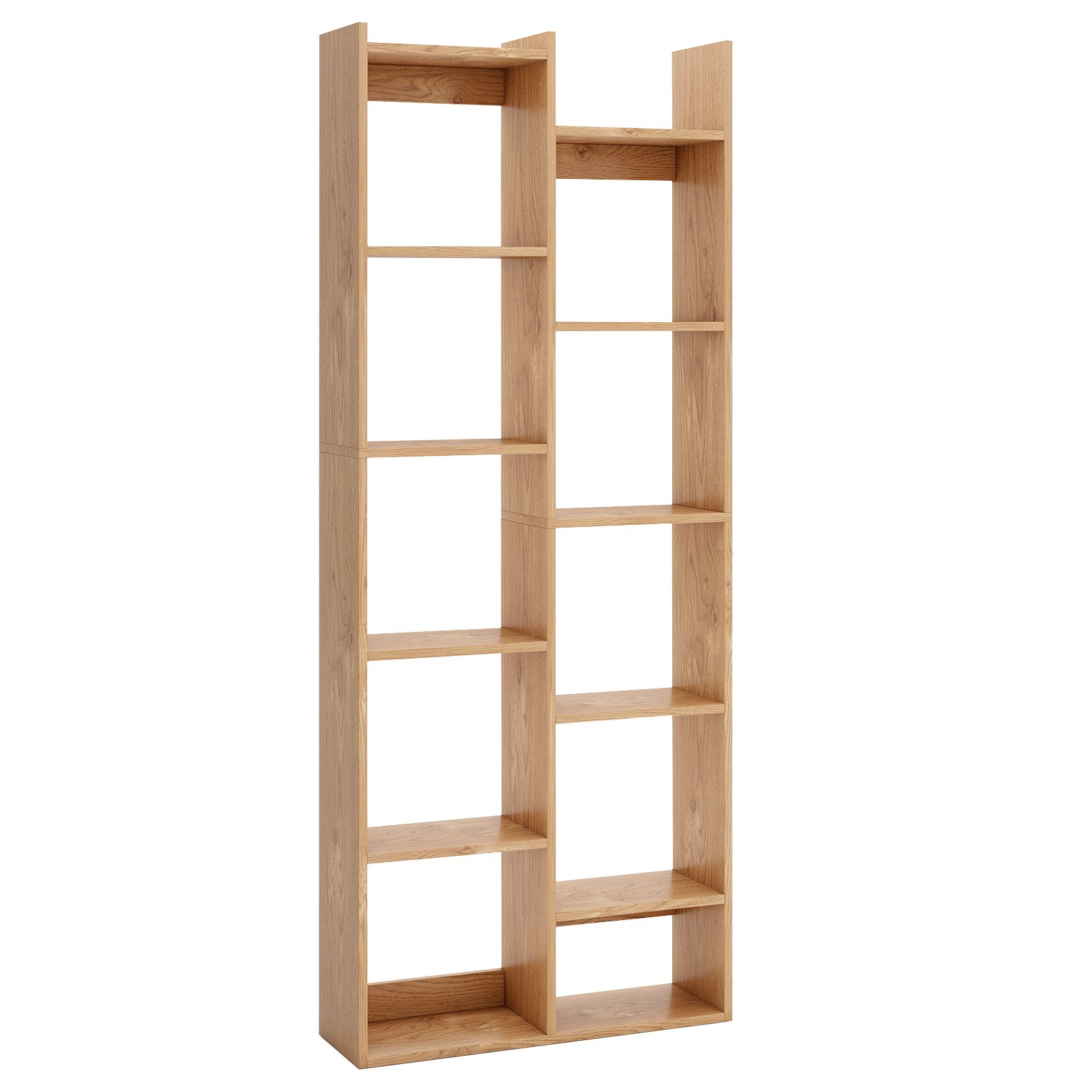 SIARCA Bookshelf 11-Tier Bookcase with Anti-Tipping Kits Wood Display Shelf-Natural - Savings Store