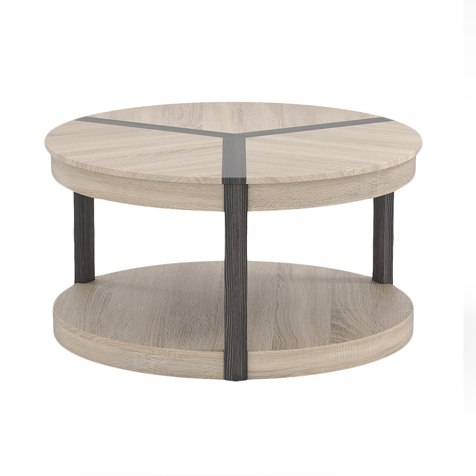 2-Tier Round Coffee Table with Storage Shelf-Oak - Savings Store