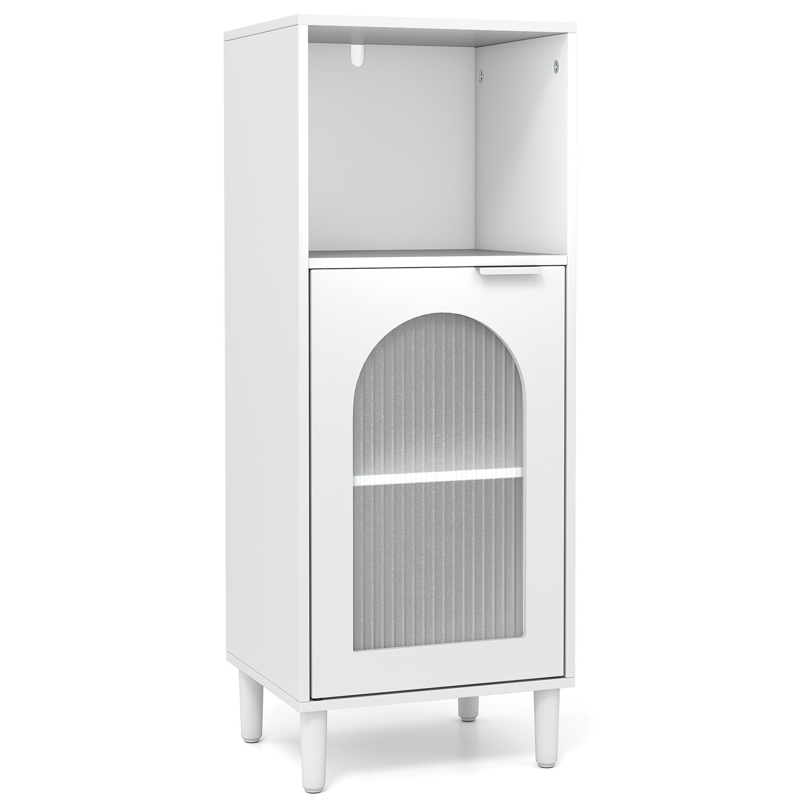Bathroom Floor Cabinet with Adjustable Shelf for Hallway Living Room-White - Savings Store