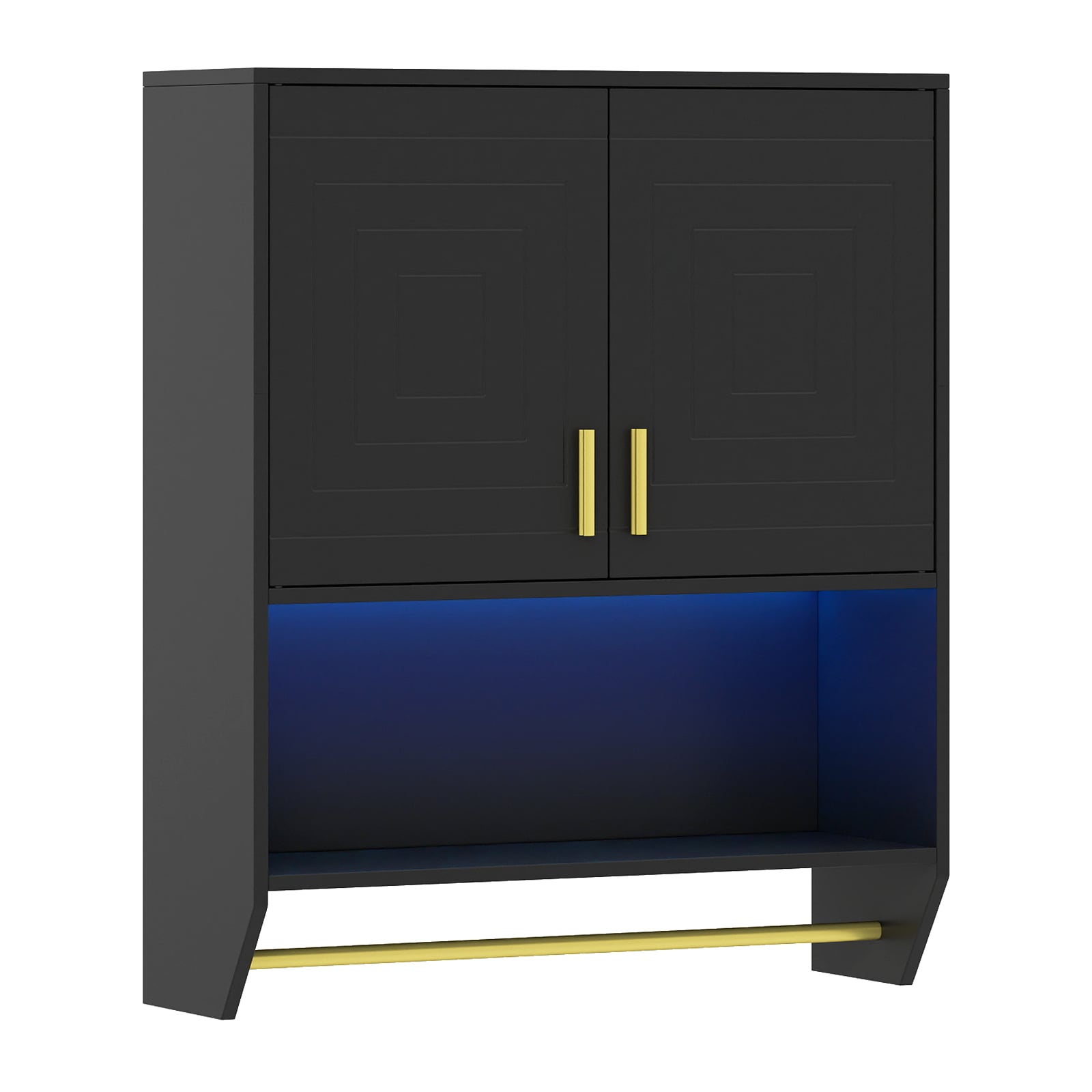 LUMOR Wall Cabinet Over Toilet with LED Lights-Black - Savings Store