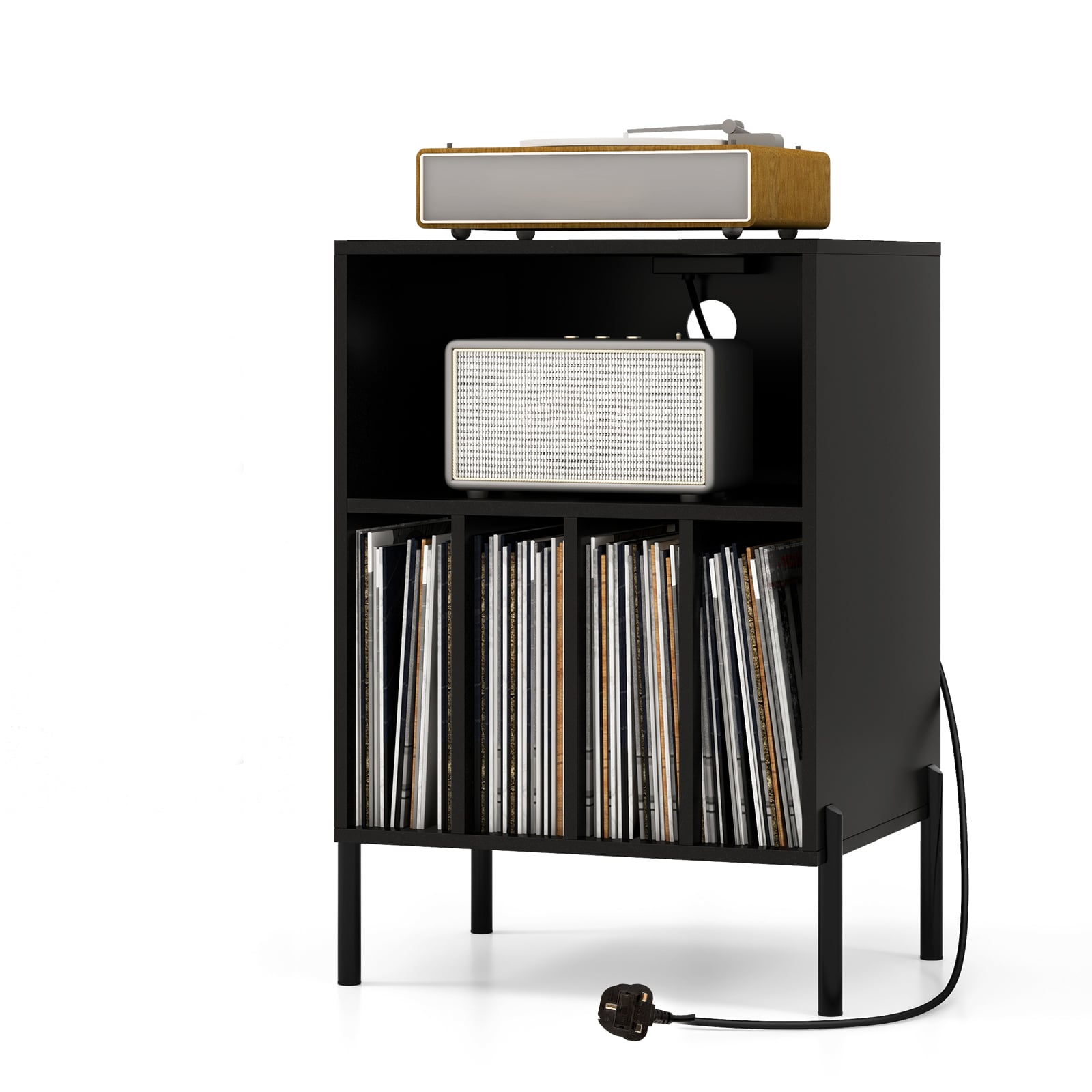 YIREX Record Player Stand Turntable Stand with Charging Station-Black - Savings Store