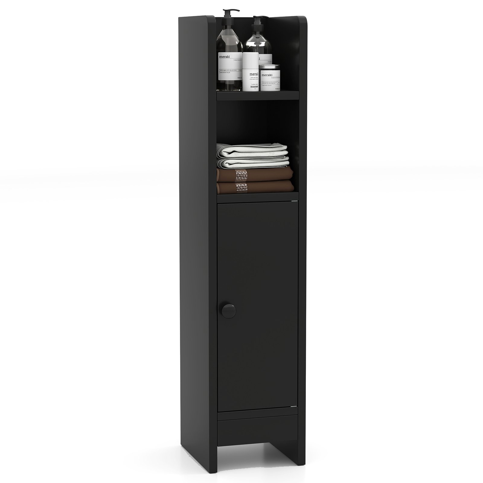 FOLWYN Bathroom Storage Cabinet with Door and Adjustable Shelves-Black - Savings Store