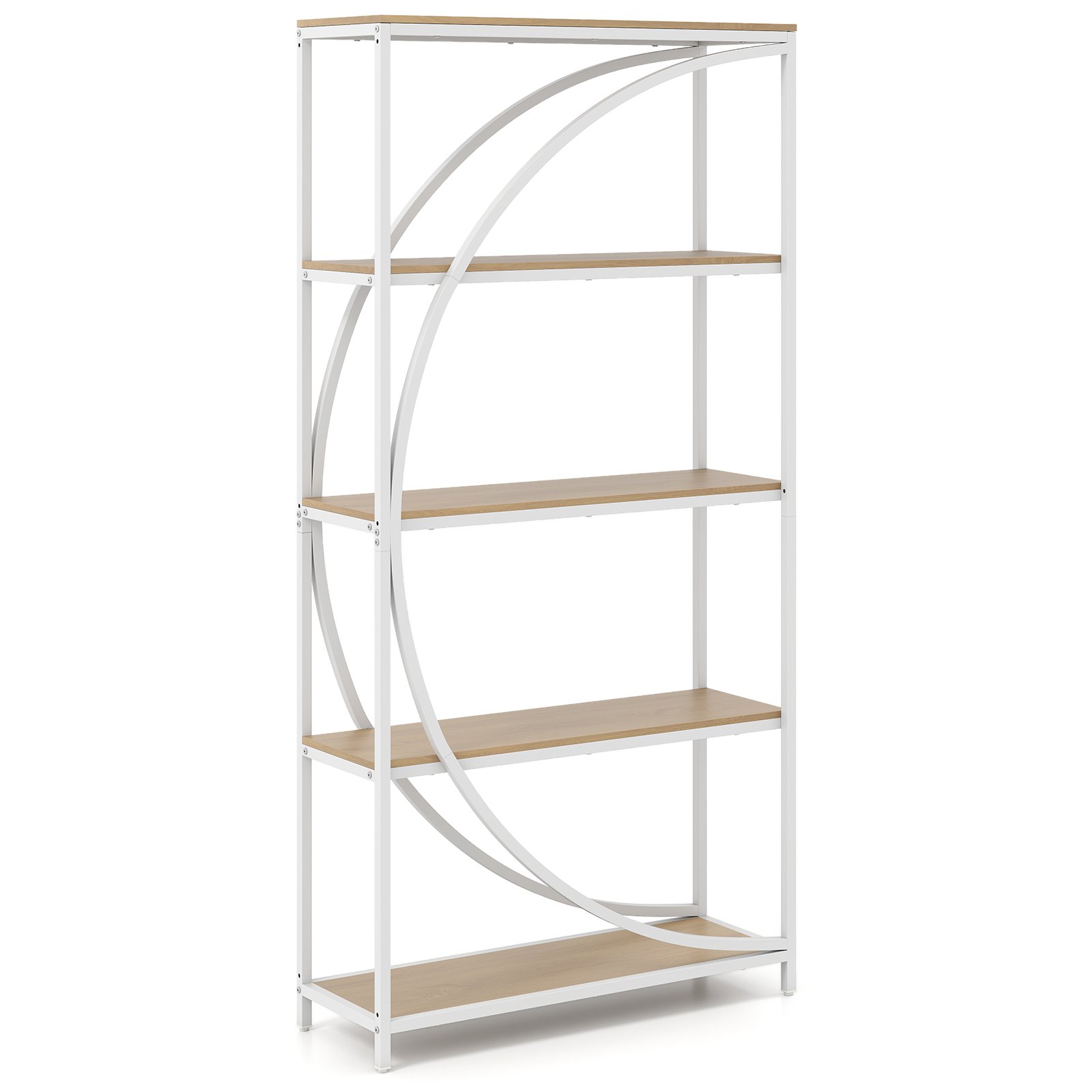 FROSDEN 5-Tier Industrial Etagere Bookshelf with Open Storage Shelves and Arc-Shaped Design-Natural - Savings Store